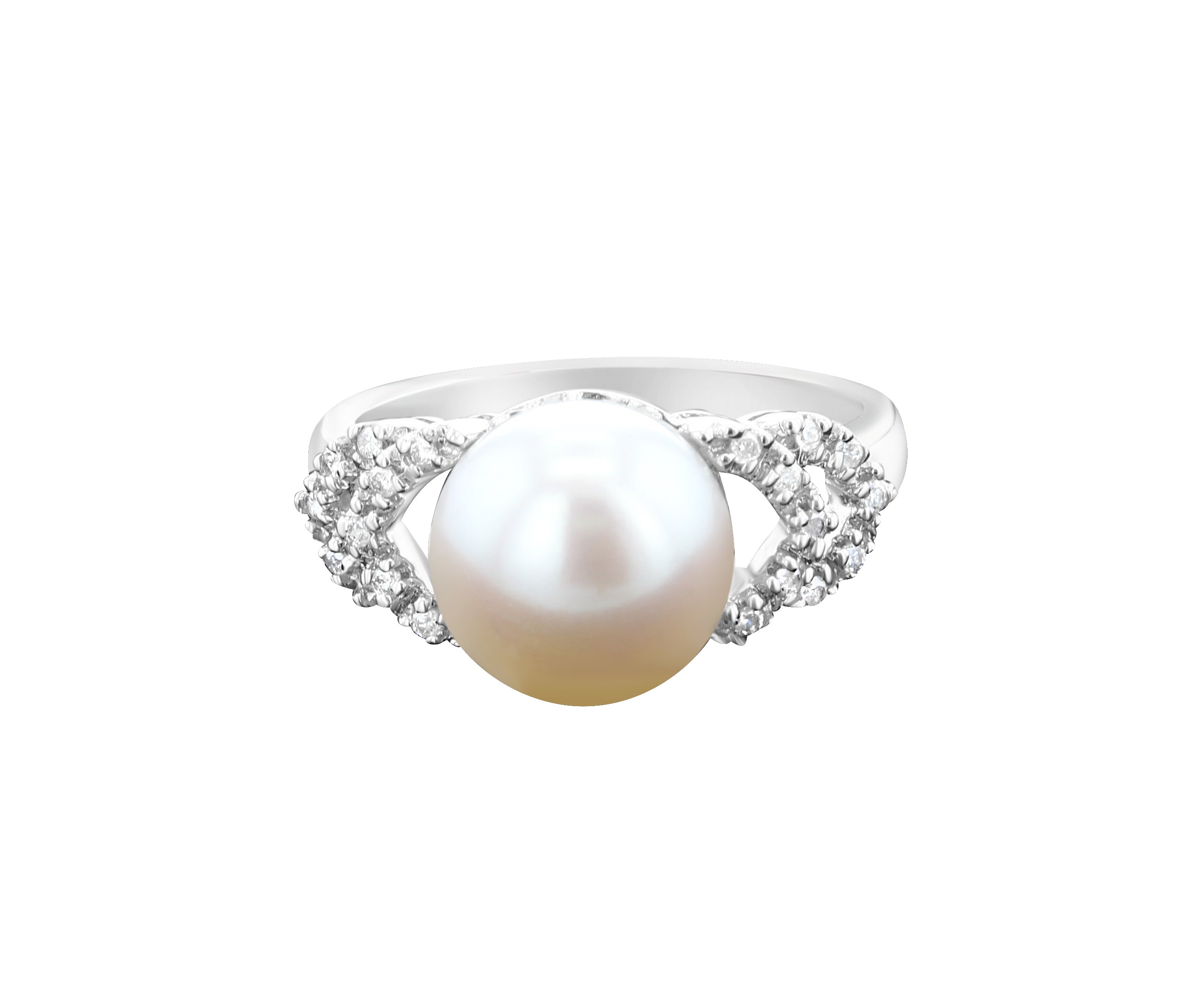 14K White Gold Freshwater Pearl & Diamond Ring - 0.10cttw Elegant Jewelry for Women, Perfect for Weddings, Anniversaries & Special Occasions