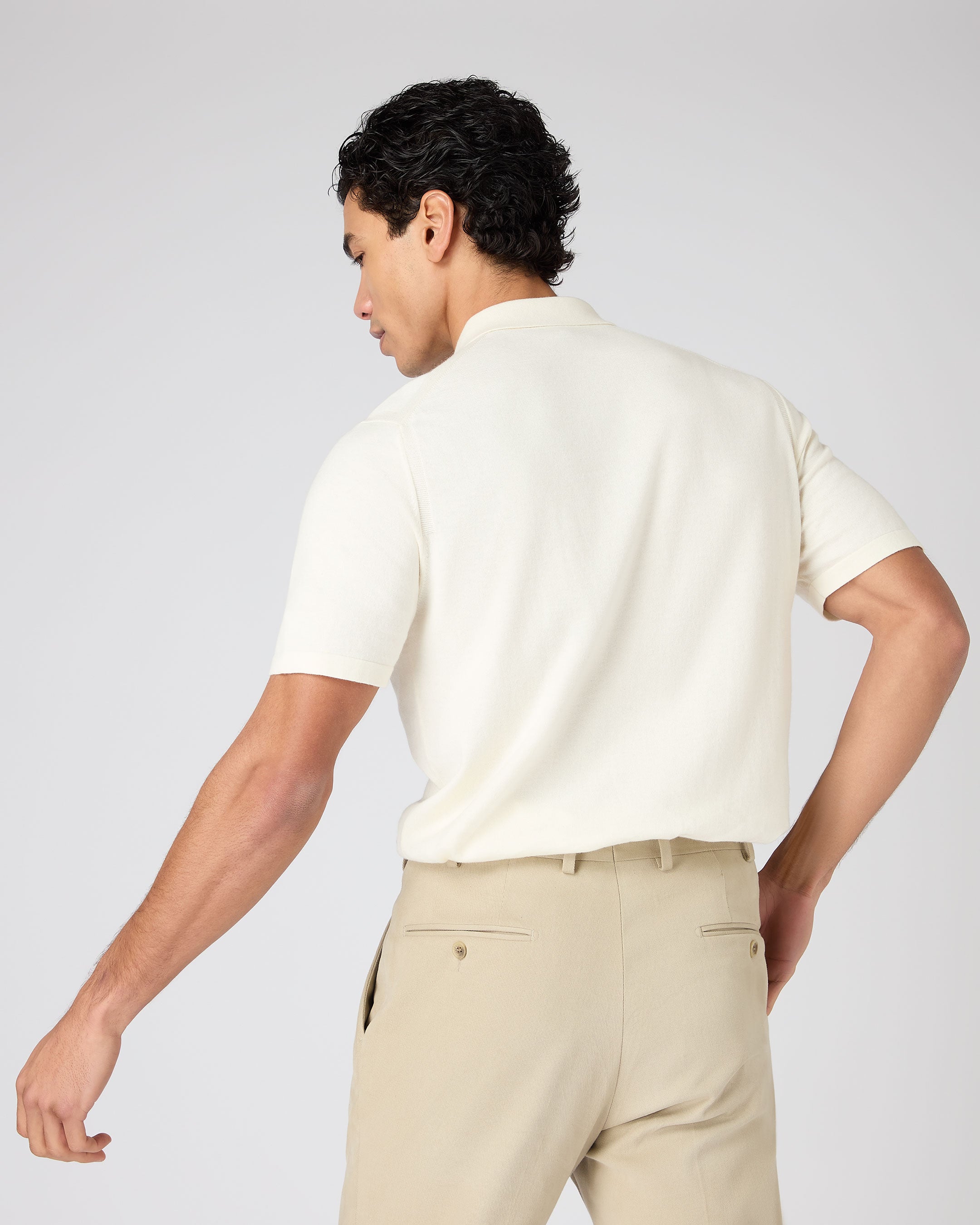 Premium Men's Cotton Cashmere Polo Shirt - Soft Ivory White Crewneck Tee for Casual Wear & Business Casual Outfits