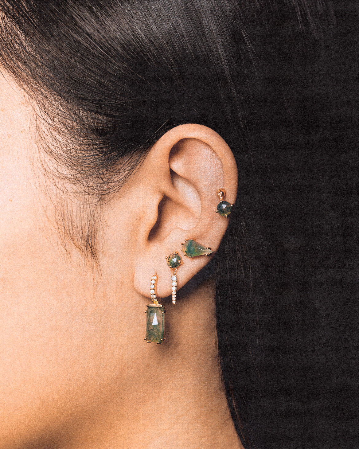 GRID2 Kimi Moss Agate Single Earring - Handmade Dainty Earrings for Women, Natural Stone Jewelry Gift for Her - Perfect for Boho Style, Everyday Wear & Special Occasions