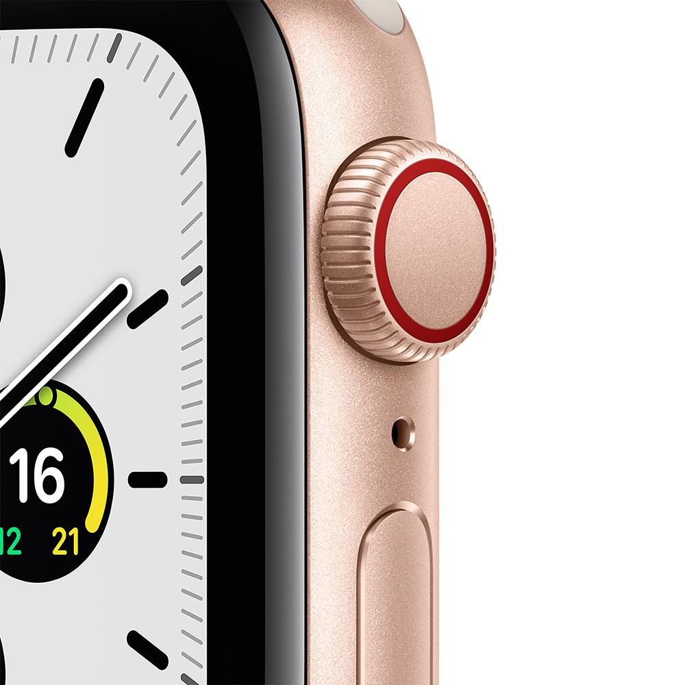 Apple Watch SE (GPS + Cellular) 44mm Gold Aluminum Case with White Star Sport Band - Perfect for Fitness Tracking, Calls & Daily Wear