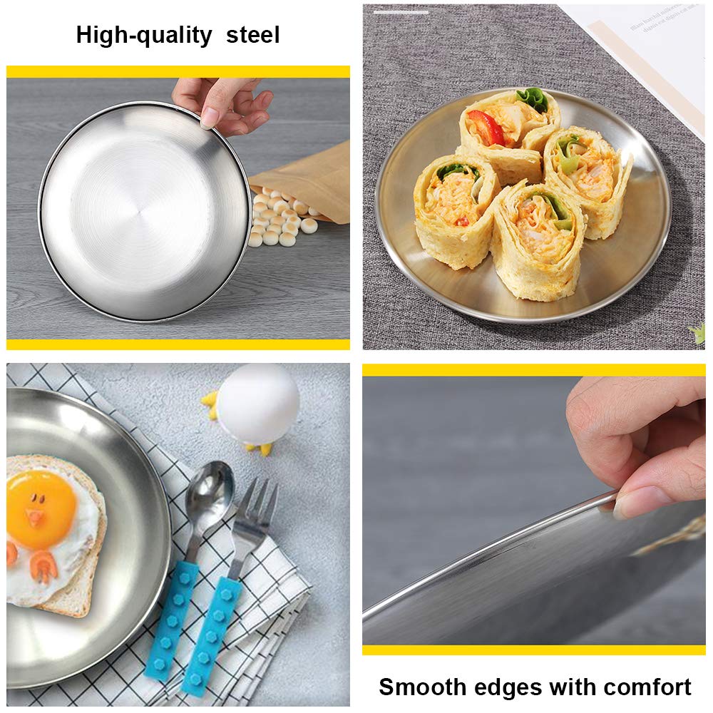 12 Pack Stainless Steel Plates - Reusable Brushed Metal Dinner Plates for Picnic, BBQ, Steak & Outdoor Dining - Durable Silver Dishes for Camping, Parties & Restaurant Use