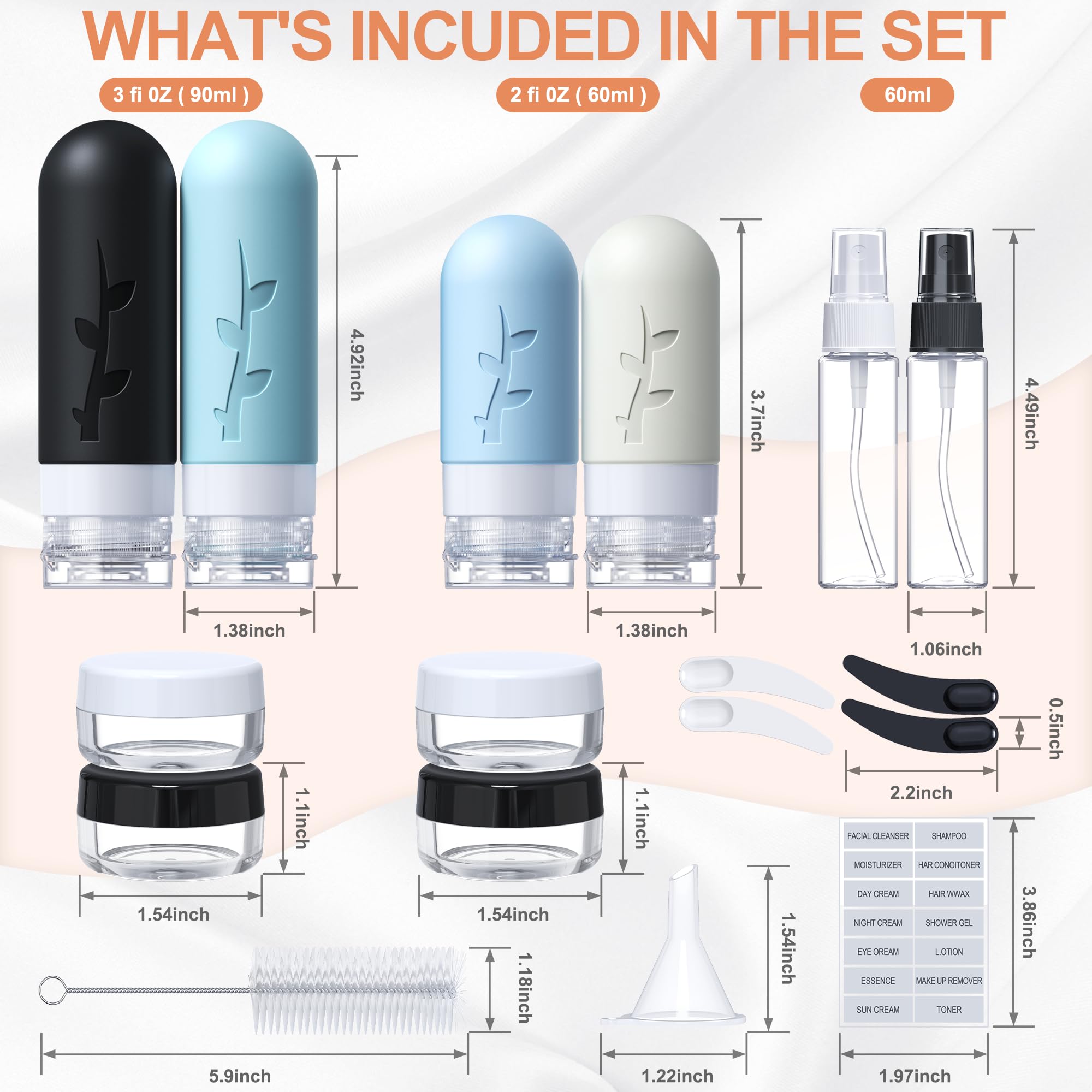 18-Piece Silicone Travel Bottles Set - TSA Approved, Leakproof & Refillable Toiletries Containers for Shampoo, Lotion & Cosmetics | Perfect for Air Travel, Gym & Vacation Packing (Black)
