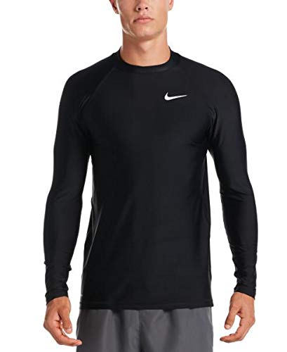 Nike Swim Men's Solid Long Sleeve Hydroguard Rash Guard - UPF 50+ Sun Protection, Quick-Dry Swim Shirt for Surfing, Swimming & Water Sports (Black, XX-Large) - Perfect for Beach, Pool & Outdoor Activities