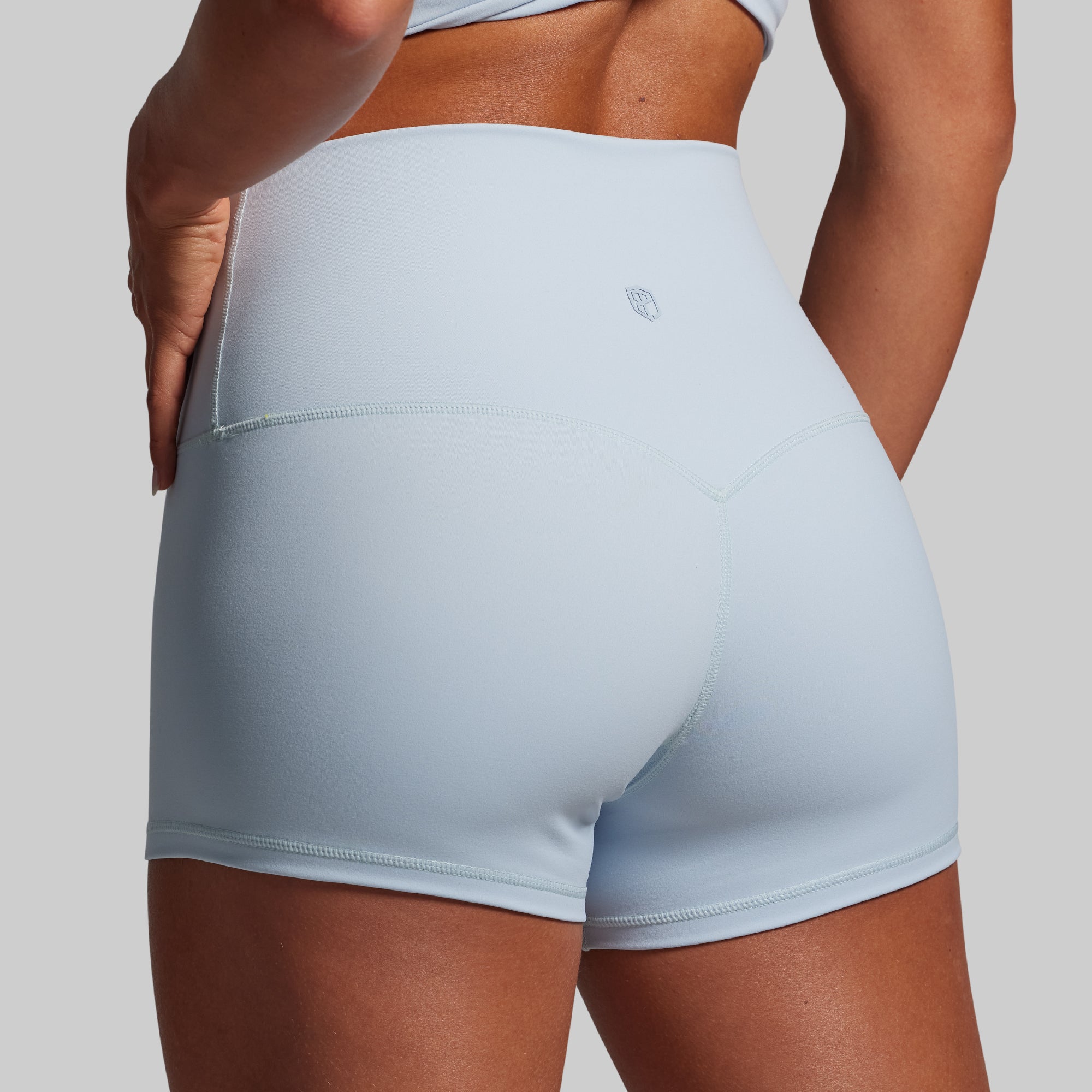 New Heights Booty Short Set - High Waisted Workout Shorts for Women | Chambray Blue Gym Shorts for Running, Yoga & Fitness | Trendy Activewear