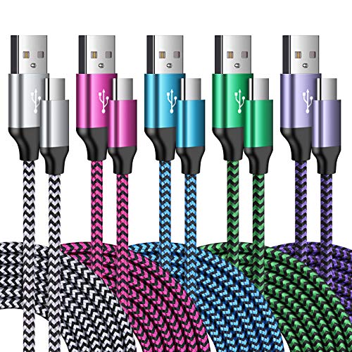 5-Pack USB A to USB C Fast Charging Cable 3FT - Nylon Braided Durable Android Charger Cord for Samsung Galaxy S23/S22/S21/Note20, Pixel 7/6, Z Flip5/Fold5 - Perfect for Home, Office & Travel Charging
