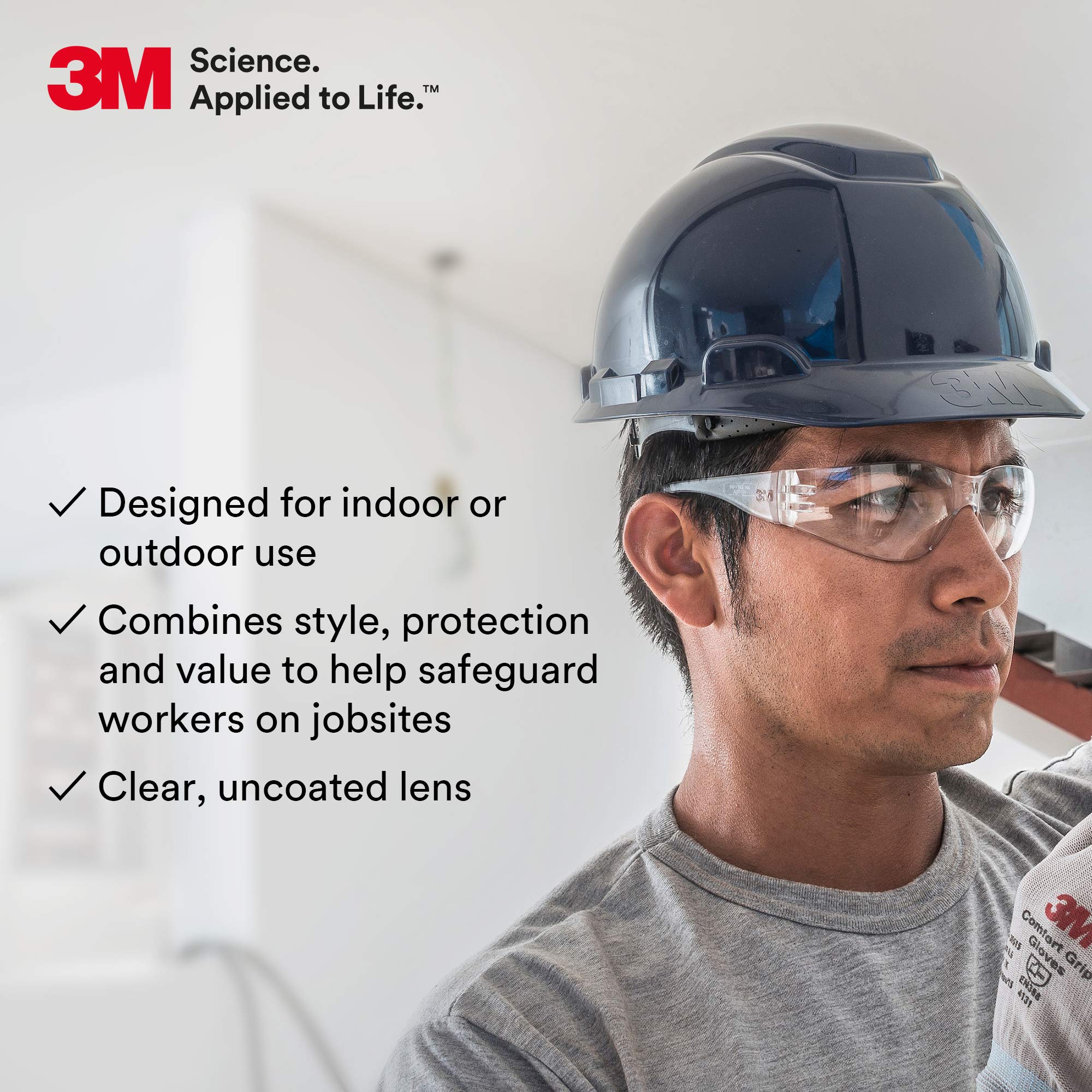 3M Virtua Safety Glasses - ANSI Z87.1 Certified, Clear Lens & Frame, Pack of 100 - Lightweight, UV Protection (UVA/UVB/UVC) for Industrial, Construction & DIY Projects - Unisex Protective Eyewear
