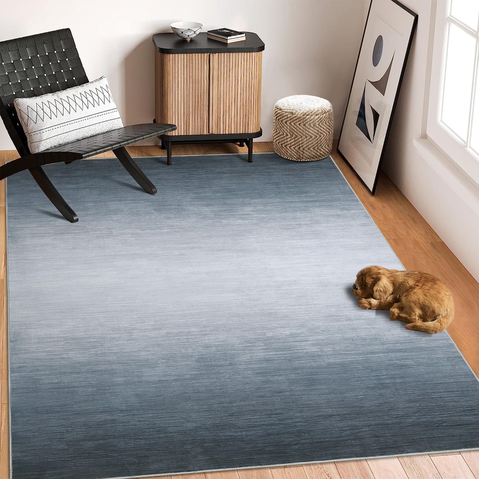 GARVEE 3x5 Ombre Area Rug - Modern Low Pile Indoor Carpet for Living Room, Bedroom, Office & Dining Room - Oil Painting Style Grey Rug - Perfect for Home Decor, Apartment Styling & Cozy Spaces