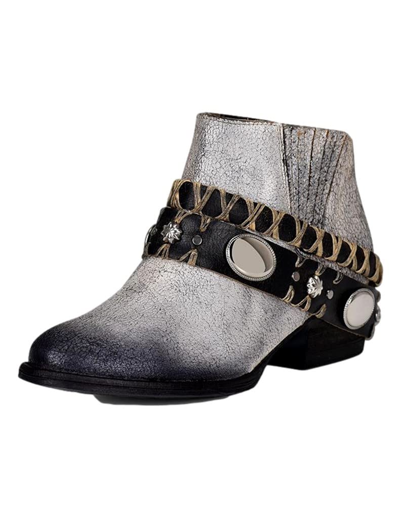 Circle G Women's Western Boots - Stylish Harness Bootie with Studs in White & Black (Q5147) | Perfect for Country Dancing, Rodeos & Casual Cowgirl Fashion