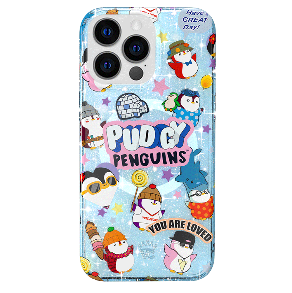 Pudgy Penguins Glitter iPhone Case - Cute Iceberg Design, Shockproof & Scratch Resistant Cover for iPhone 13/14/15 Pro Max - Perfect for Everyday Use, Travel & Gifts