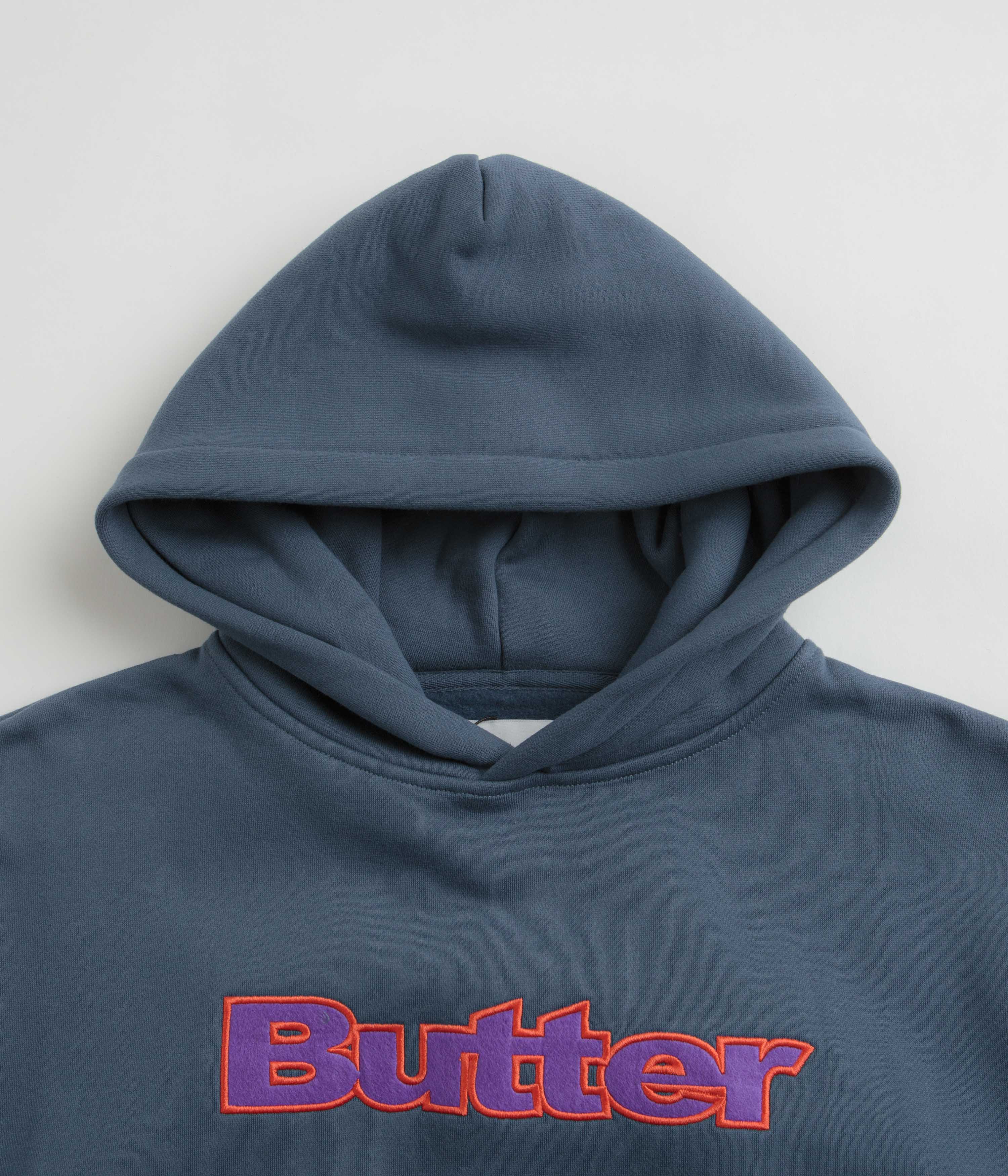 Butter Goods Felt Logo Applique Hoodie - Denim Blue Pullover Sweatshirt for Men & Women | Streetwear Fashion, Casual Wear, Urban Style