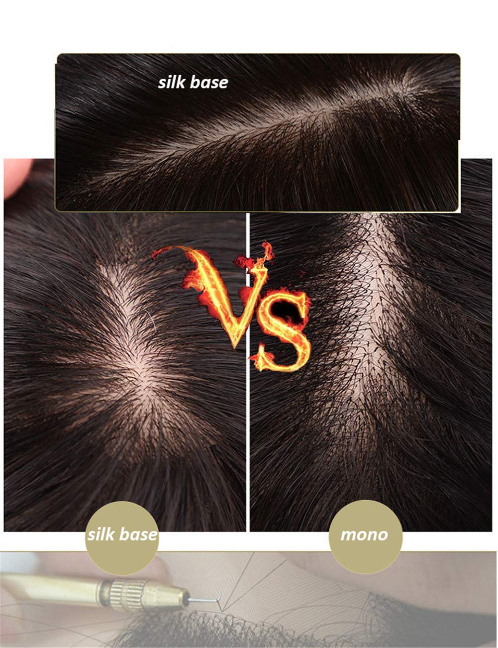 LXUE Silk Base Human Hair Toppers for Women with Thinning Hair - 4