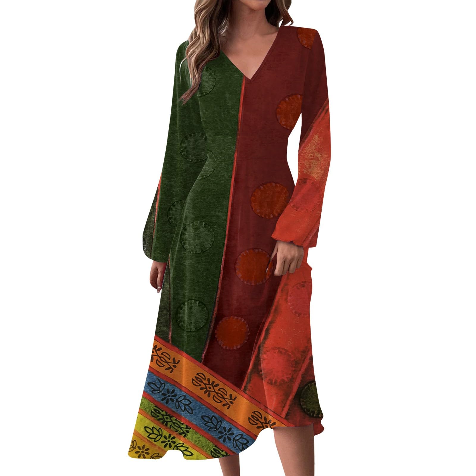 OIOLOYJM Women's Plus Size Boho Wedding Guest Dresses 2024 - Long Sleeve Fall Dresses for Curvy Women | Perfect for Autumn Weddings, Holiday Parties & Special Occasions