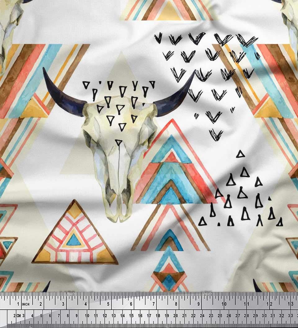 Soimoi Moss Georgette Brown Fabric by The Yard - 42 Inch Wide Printed Fabric with Triangle & Animal Face Geometric Pattern - Trendy Fashion Material for Dresses, Scarves, DIY Projects & Home Decor