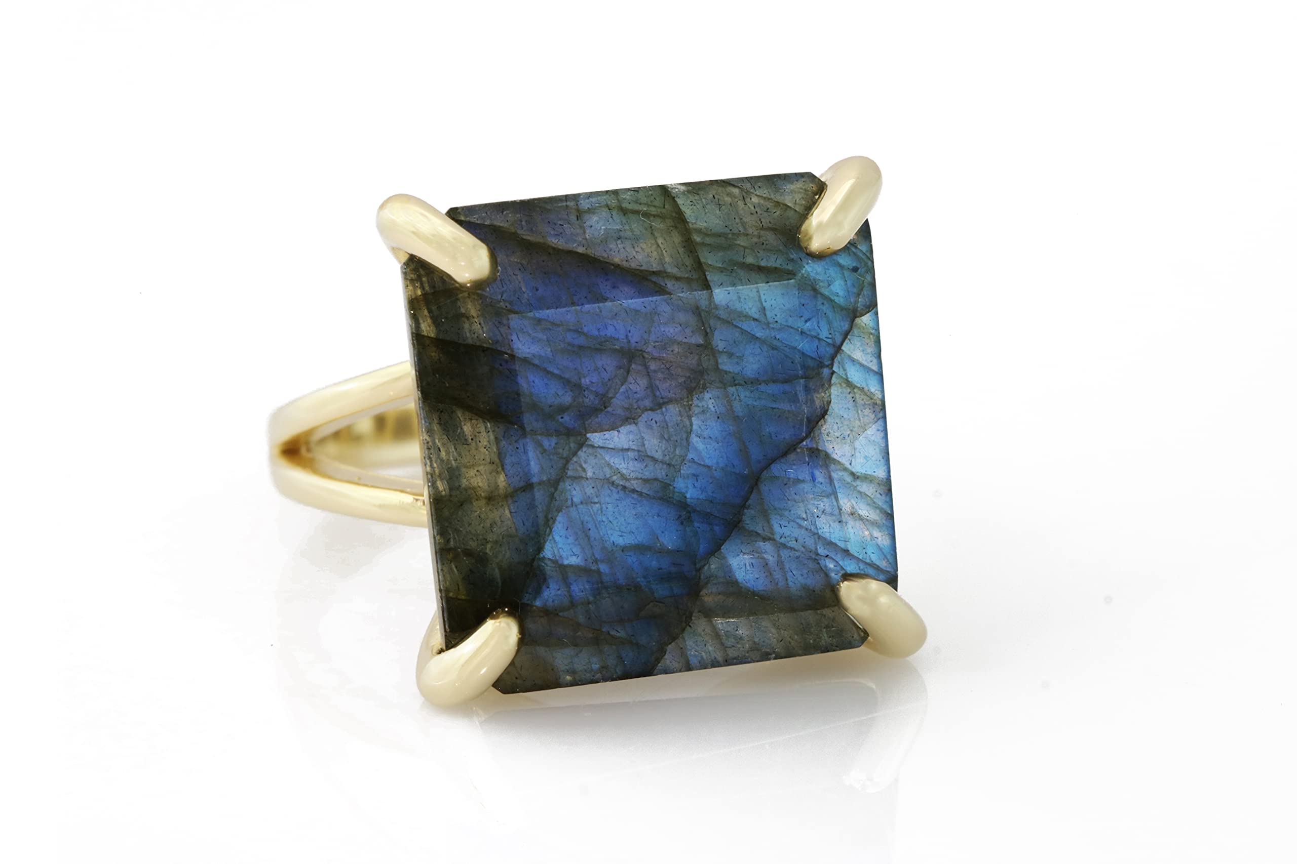 Vibrant Square Labradorite Ring - Handmade Gold Statement Ring for Women - Unique Gemstone Fashion Jewelry - Perfect for Parties, Weddings & Everyday Wear
