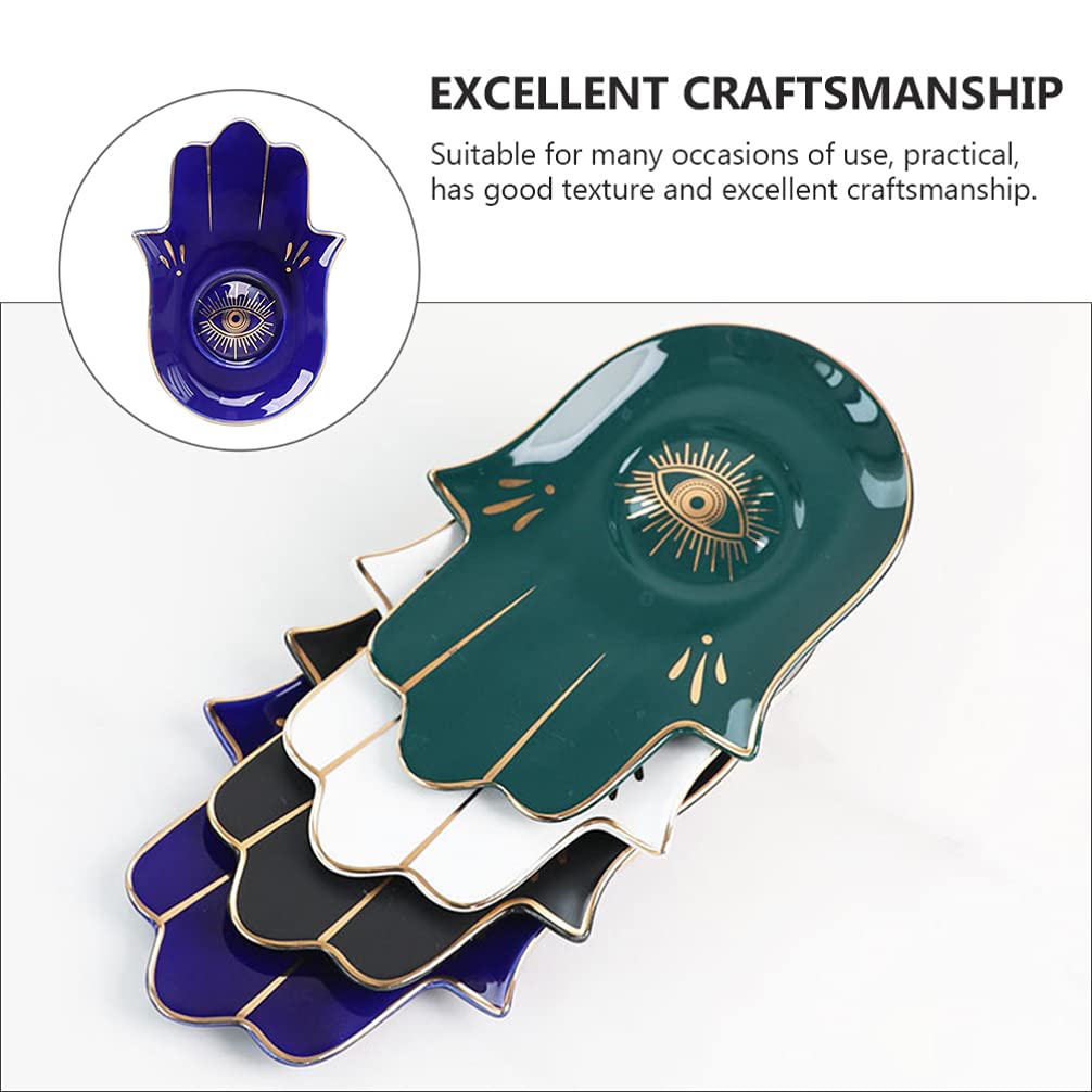 HEALLILY Ceramic Jewelry Dish - Buddha Hand Ring Holder & Evil Eye Tray for Earrings, Bracelets, Necklaces - Blue Jewelry Organizer & Key Bowl for Bedroom, Bathroom, Dresser Display