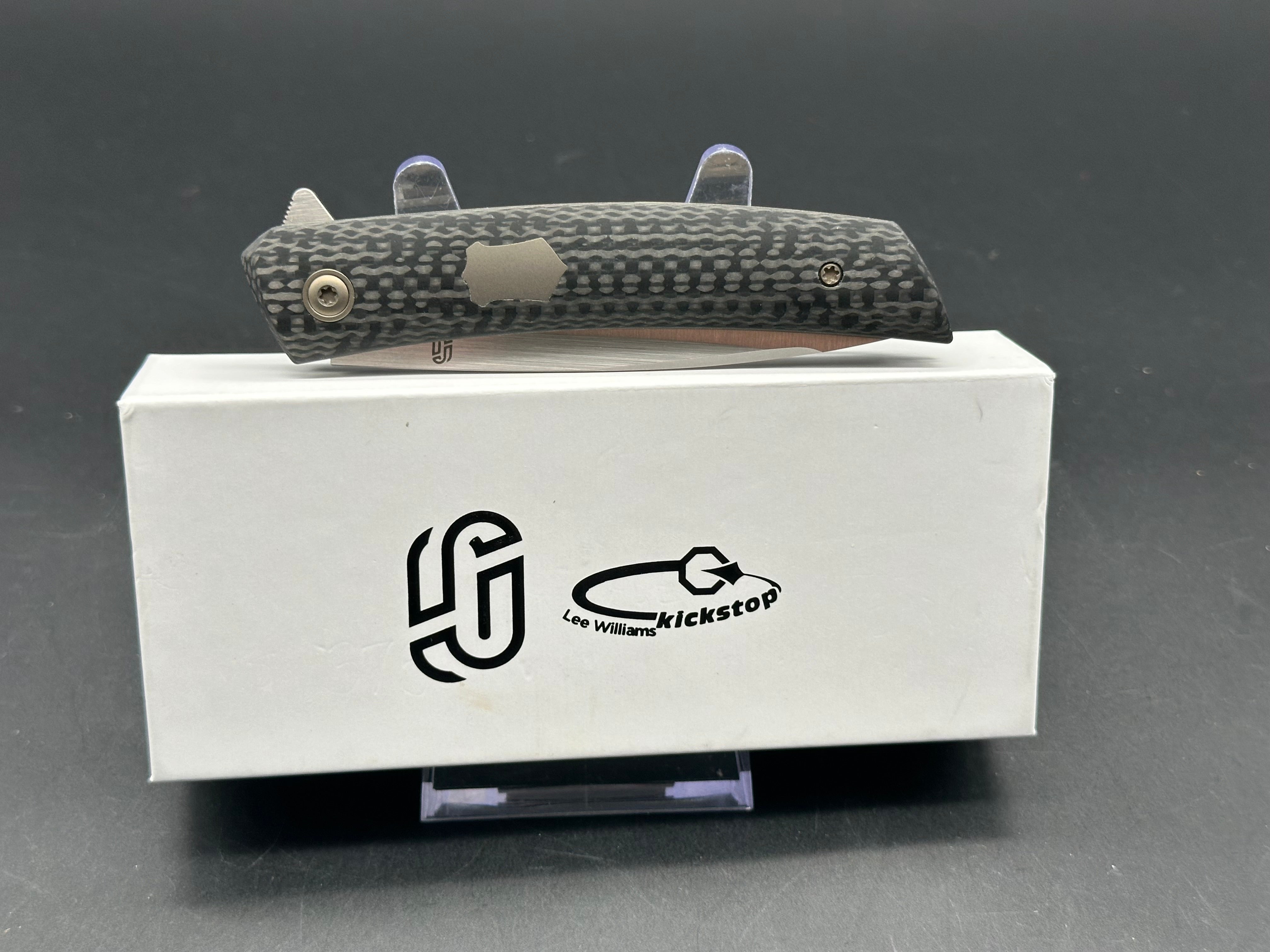 Jared Oeser F22 KickStop Flipper Knife - Premium M390 Steel Satin Blade with Carbon Fiber Handle - EDC, Tactical, Outdoor Survival & Camping Gear
