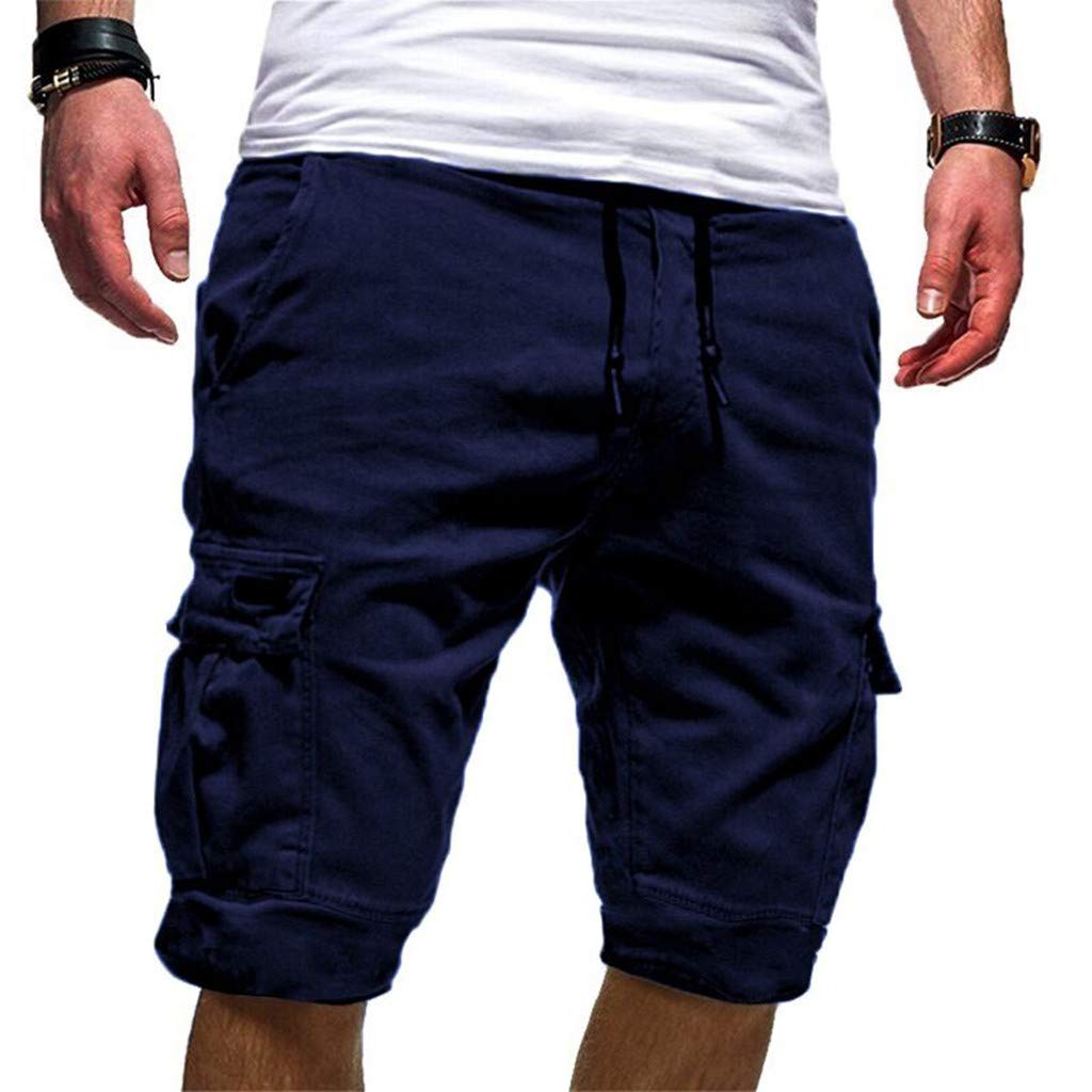 Realdo Men's Solid Color Casual Shorts - Elastic Waist Loose Fit Gym Workout Pants for Running, Hiking & Summer Outdoor Activities