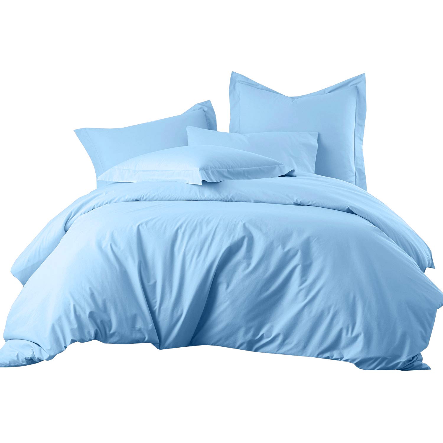8-Piece 100% Cotton Solid Blue & White Striped Queen Size Down Comforter Bedding Set - Includes Sheet Set, Duvet Cover & All-Season 550 Fill Power Down Comforter (300 Thread Count) - Perfect for Cozy Bedrooms, Guest Rooms & Luxury Hotel-Style Comfort