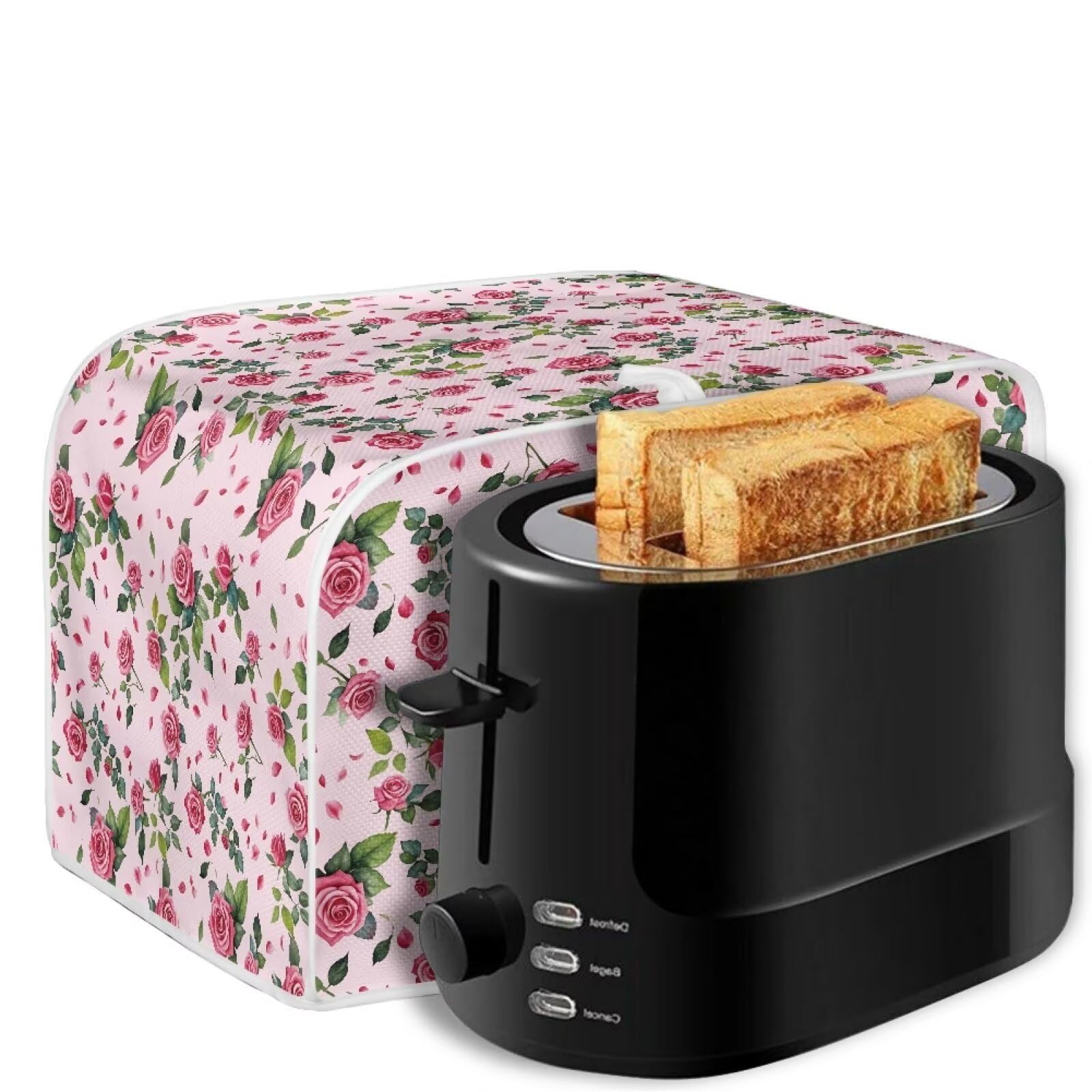 Xoenoiee Pink Rose Floral Print Toaster Cover & Bread Maker Cover - 4 Slice Kitchen Appliance Protector for Microwave, Toaster Oven - Valentine's Day Kitchen Accessories for Home Decor & Gift Giving