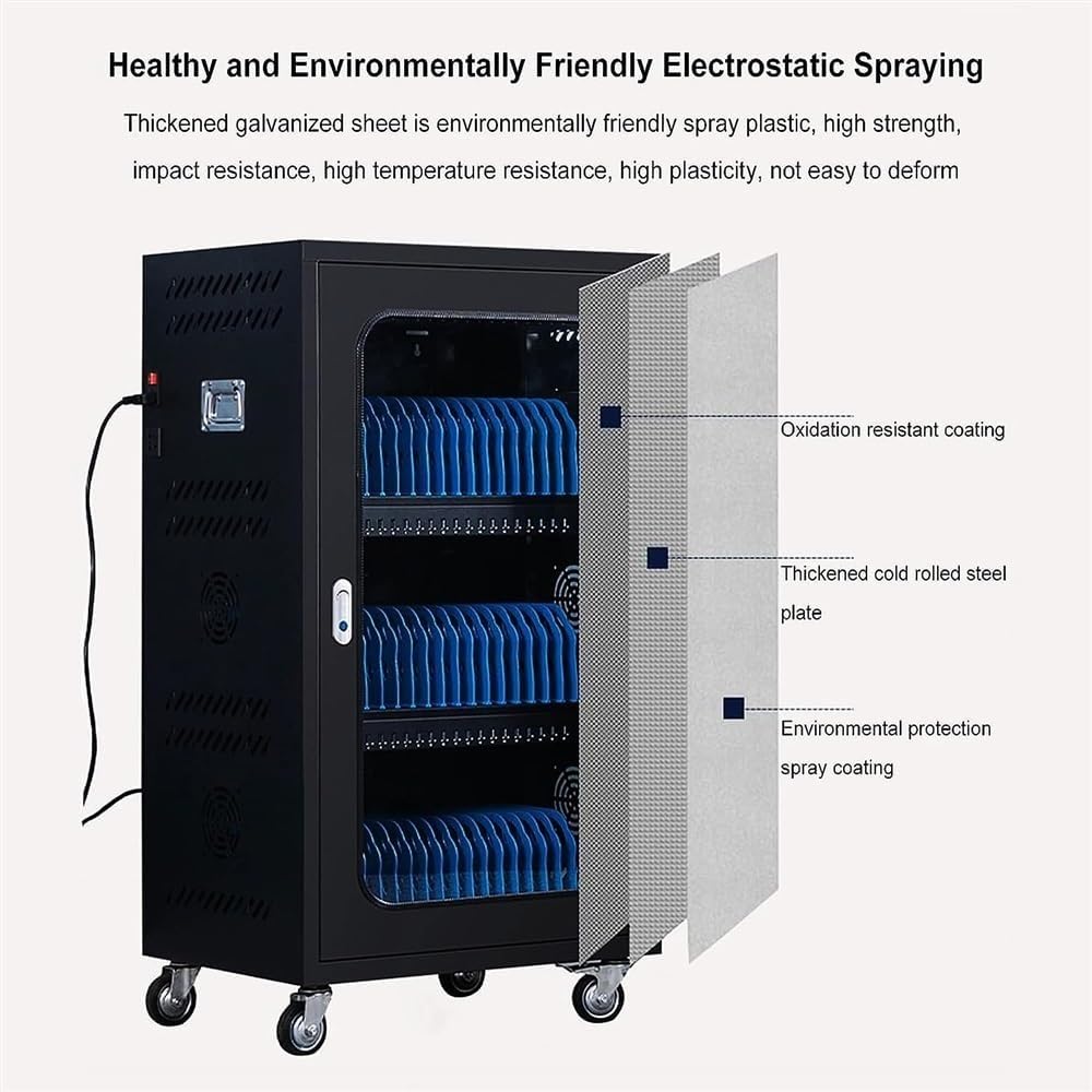 50-Slot USB Rechargeable Phone Storage Cabinet with Universal Wheels - Mobile Phone Charging Station & Organizer for Office, School, Retail Stores, and Public Spaces