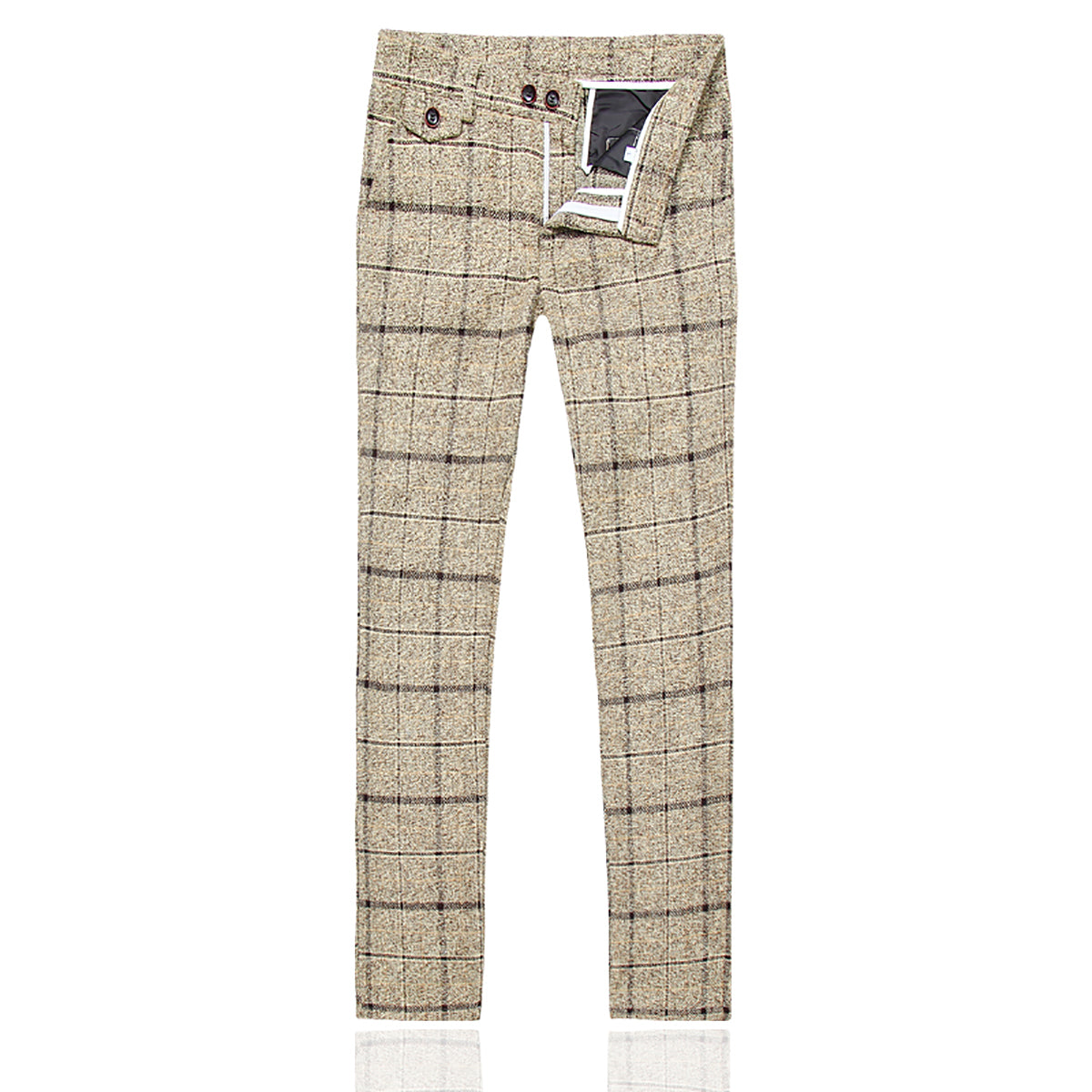 Men's Beige Plaid One-Button Wool 3-Piece Suit | Formal Business Attire for Weddings, Office & Special Occasions