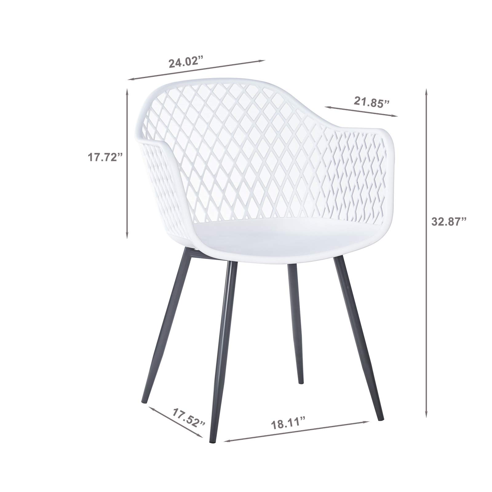 Modern White Plastic Chairs Set of 2 - Durable Home Office & Dining Chairs, Lightweight Outdoor Accent Chairs for Patio, Living Room, Kitchen - Perfect for Small Spaces & Indoor/Outdoor Use