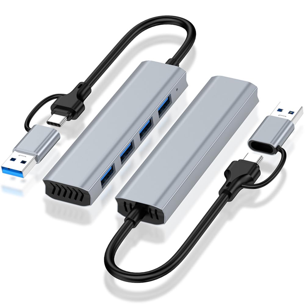 H.May 4-Port USB C Hub with USB 3.0 - 2-in-1 Type C & USB Splitter Adapter - High Speed Data Transfer - Compatible with MacBook Pro, iPad Pro, Dell, HP Laptops & Smartphones - Perfect for Home Office, Travel & Multi-Device Charging