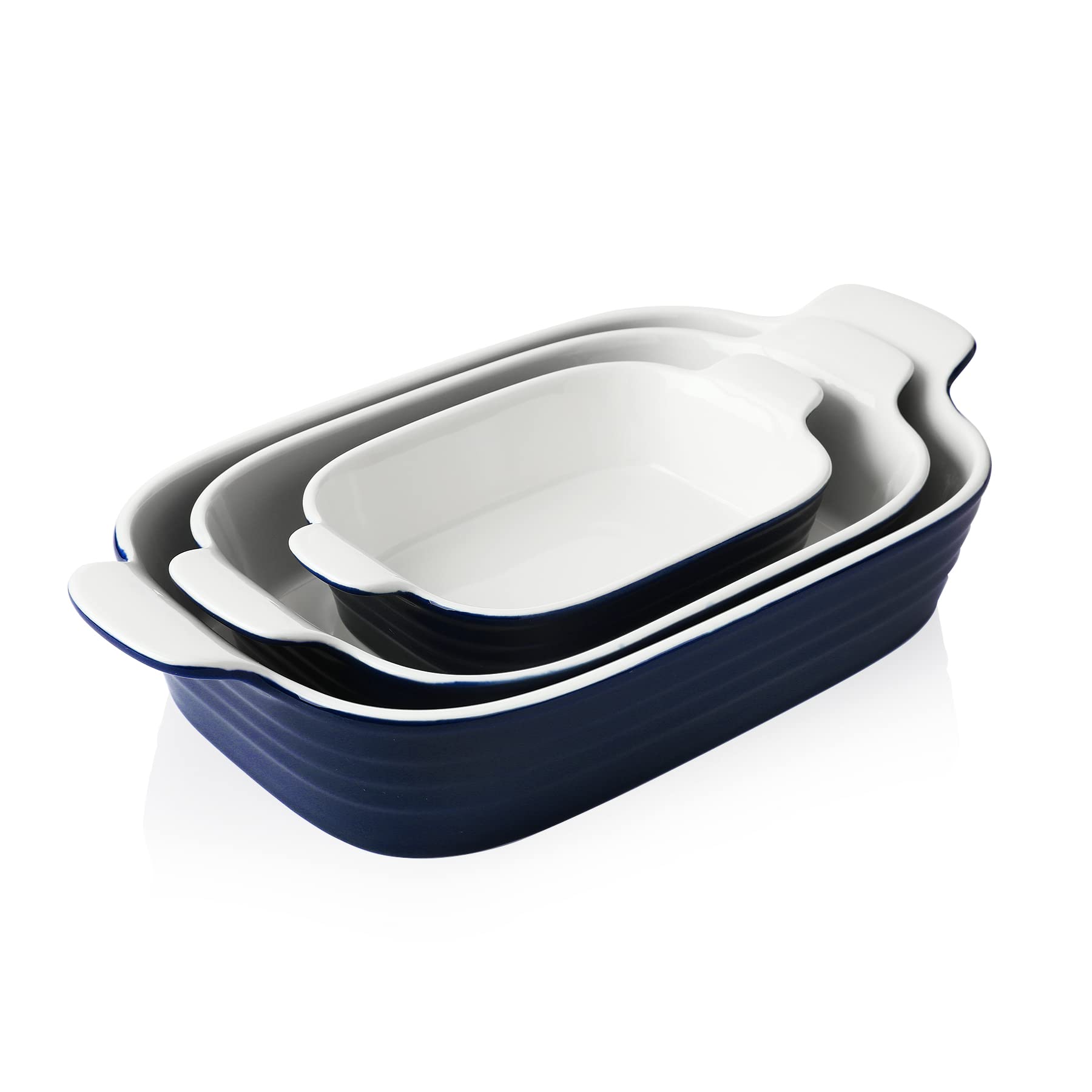 Sweese 535.303 3-Piece Navy Porcelain Baking Dish Set - Non-Stick Rectangular Lasagna Pan & Casserole Dishes for Oven Baking | Perfect for Family Dinners, Holiday Meals & Potluck Parties