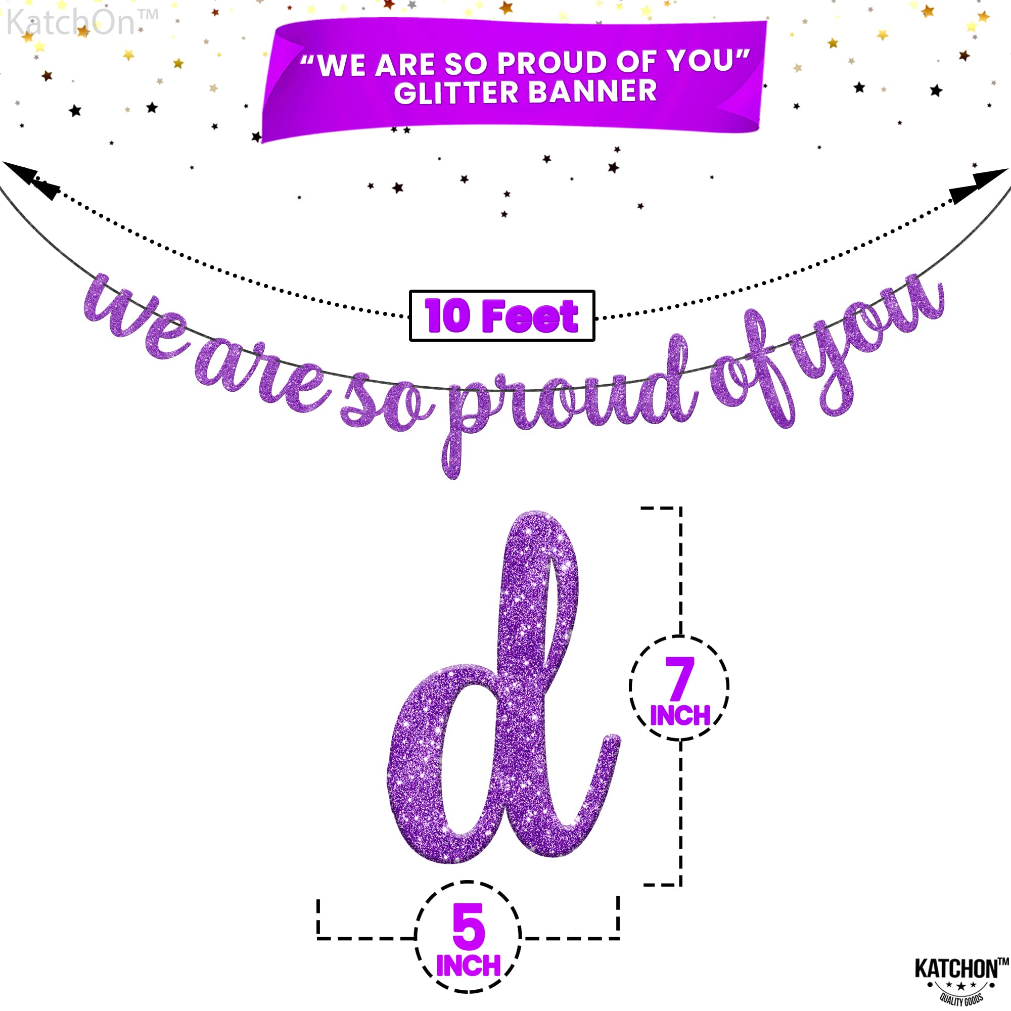 KatchOn 10ft Glitter Congratulations Banner - Purple Graduation Decor for Class of 2025 | Lavender Proud of You Sign | Perfect for Graduation Parties, School Events & Celebration Decorations