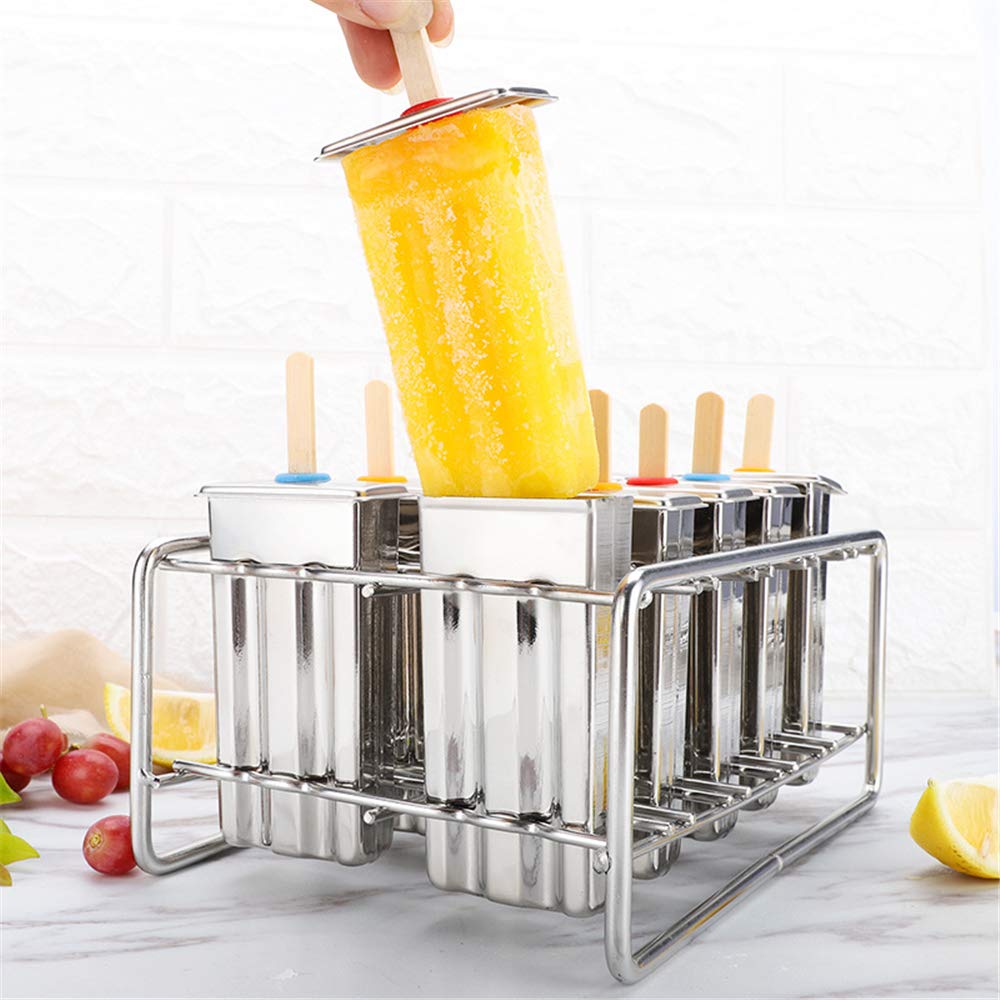 Joyeee 10-Piece Stainless Steel Popsicle Molds - Reusable Ice Pop Tray for Homemade Ice Cream, Cakesicles & Frozen Treats - Perfect for Juice, Yogurt & Fruit Smoothies - BPA-Free Summer Dessert Maker for Kids & Adults