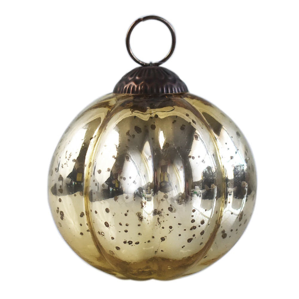 3 Pack Gold Mercury Glass Pumpkin Ornaments - Elegant Fall & Christmas Decor for Home, Thanksgiving Table Centerpiece, Halloween Party, and Seasonal Holiday Decorations