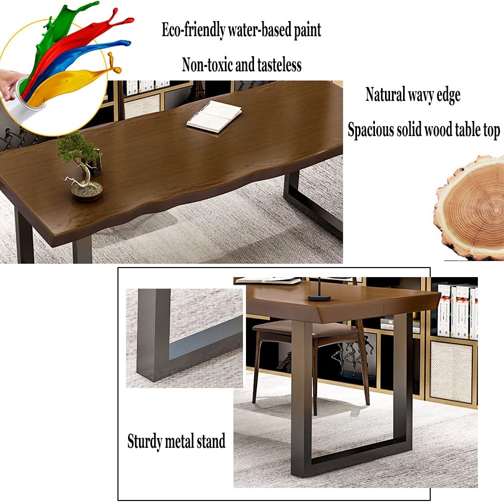 Modern Industrial Solid Wood Dining Table - 140X70X75CM, Home Office Kitchen Conference Computer Desk, Multi-Purpose for Dining, Working & Entertaining - Perfect for Small Spaces & Modern Interiors