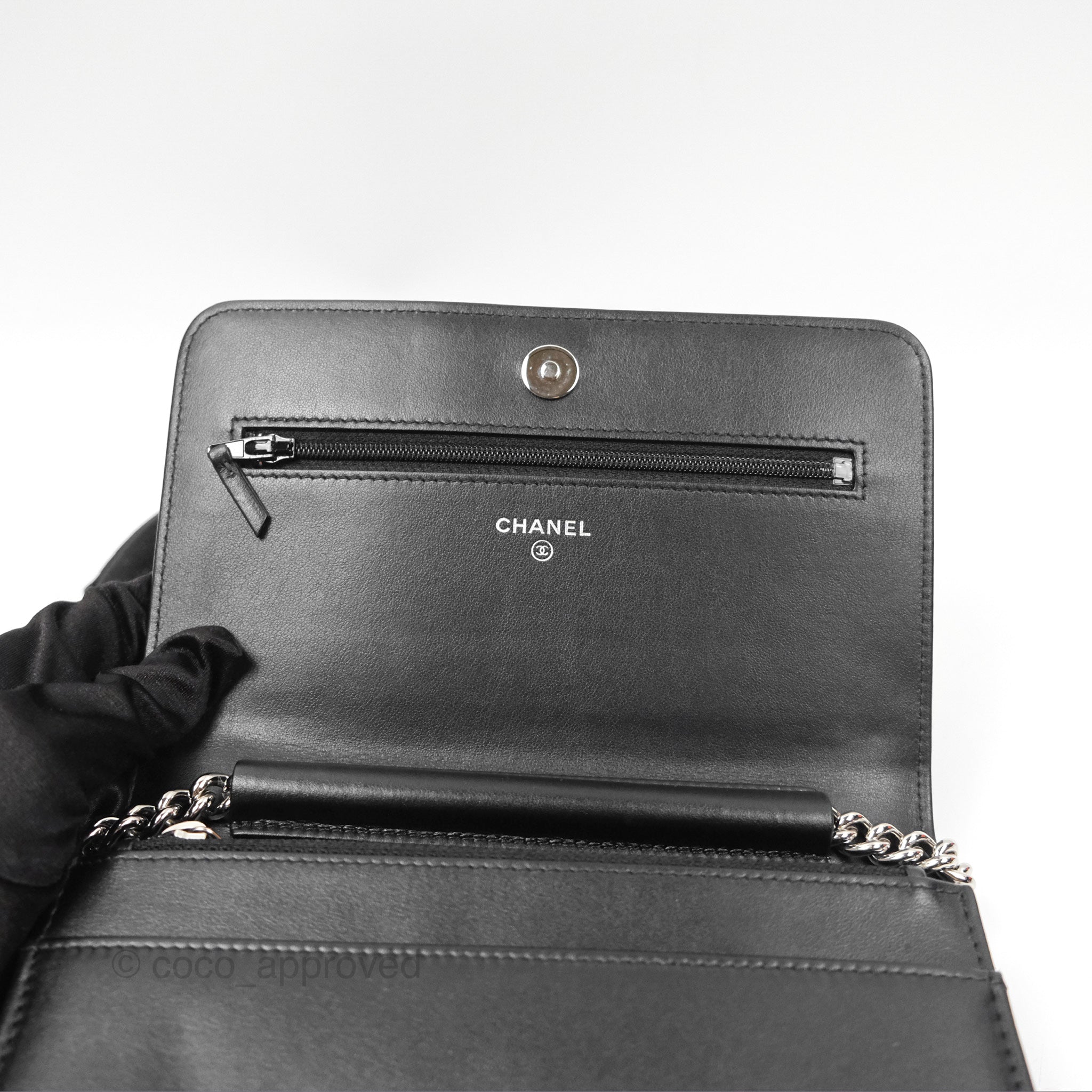 Chanel Chevron Boy Wallet on Chain WOC Black Caviar Leather with Silver Hardware - Luxury Crossbody Bag for Women, Perfect for Evening Parties & Date Nights