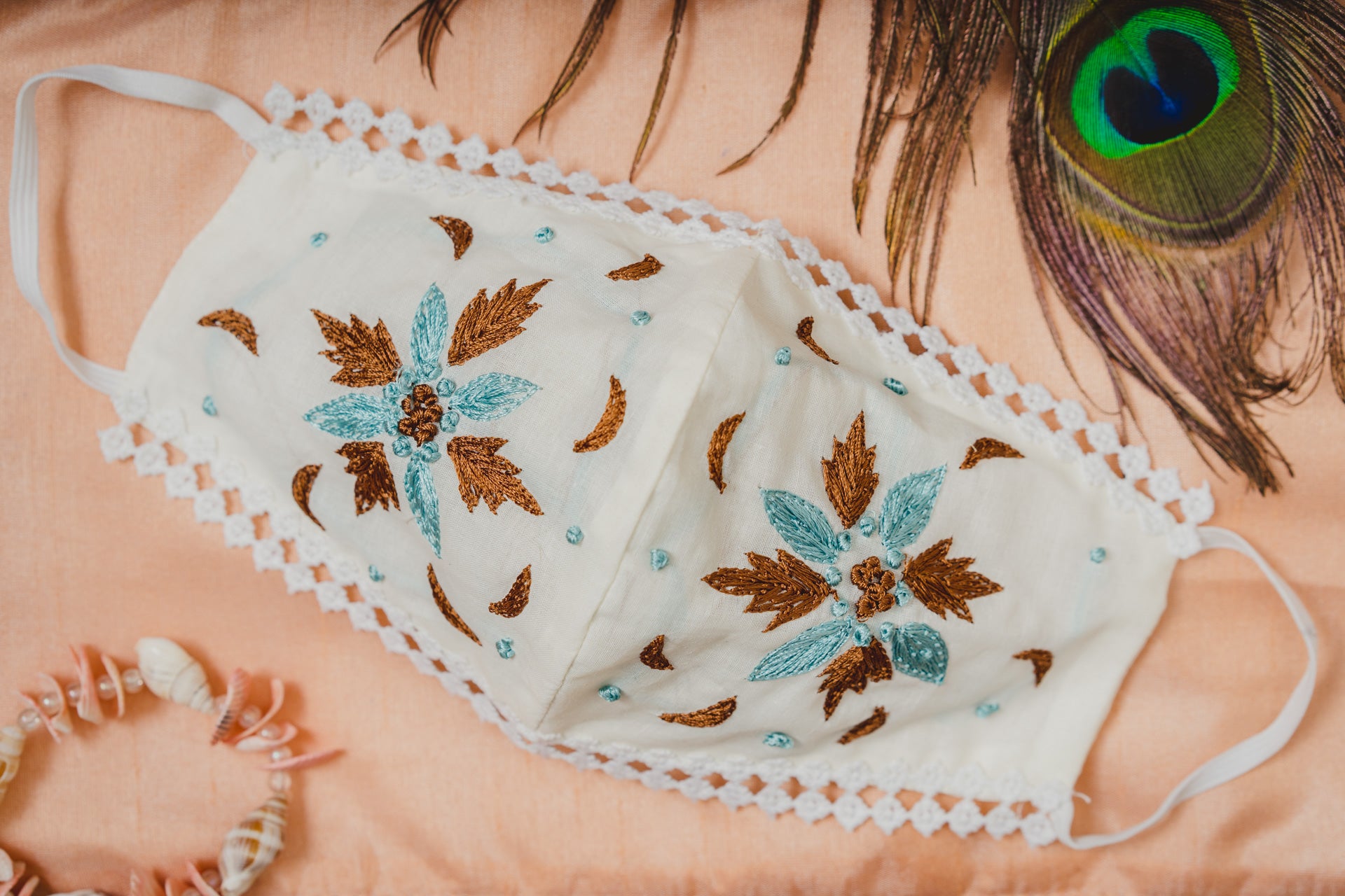 Floral Embroidered Cotton Lace Face Mask - Breathable & Stylish (5-Pack) - Perfect for Daily Wear, Parties & Special Occasions