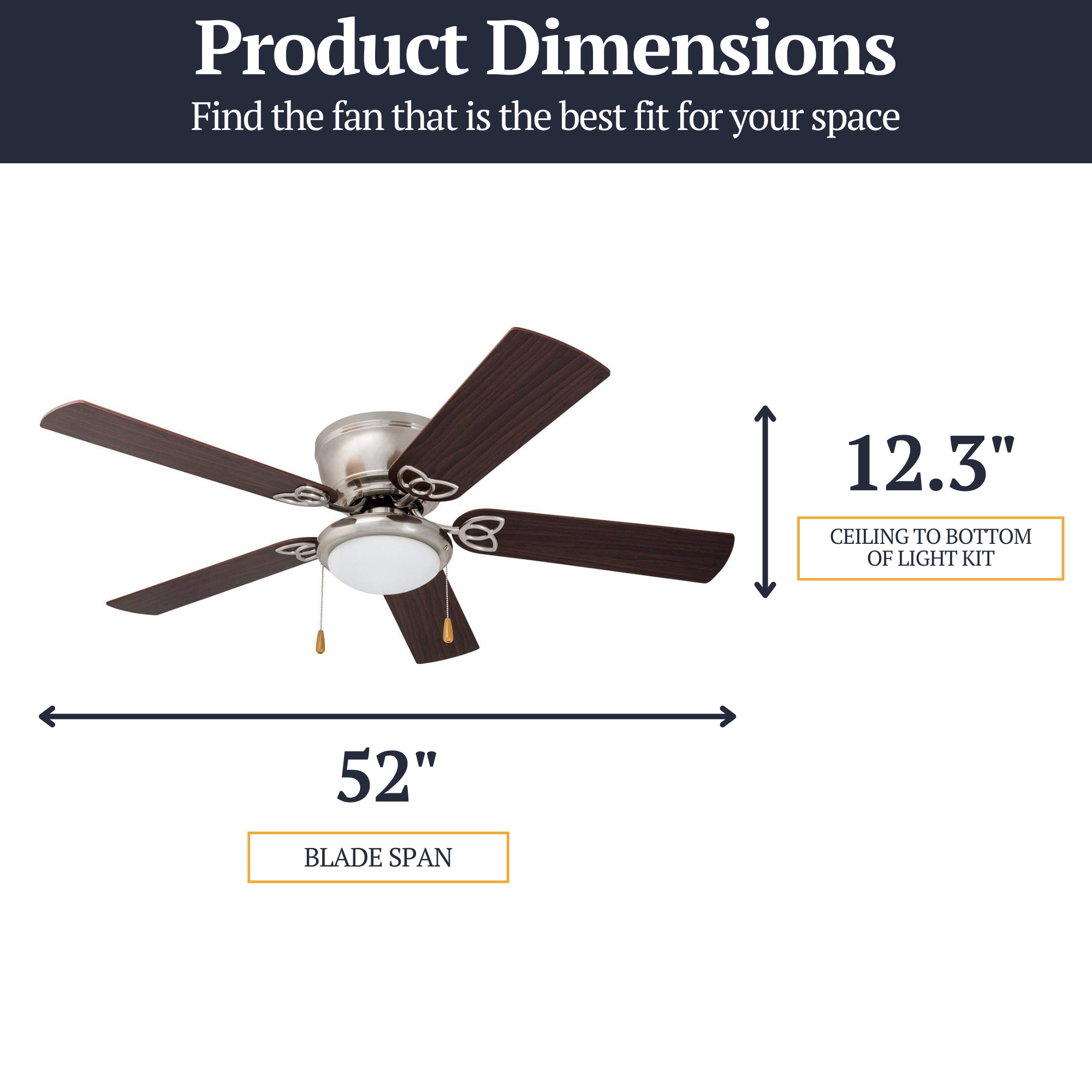52 Inch Benton Brushed Nickel Ceiling Fan with Pull Chain - Perfect for Living Room, Bedroom, and Outdoor Patio Cooling