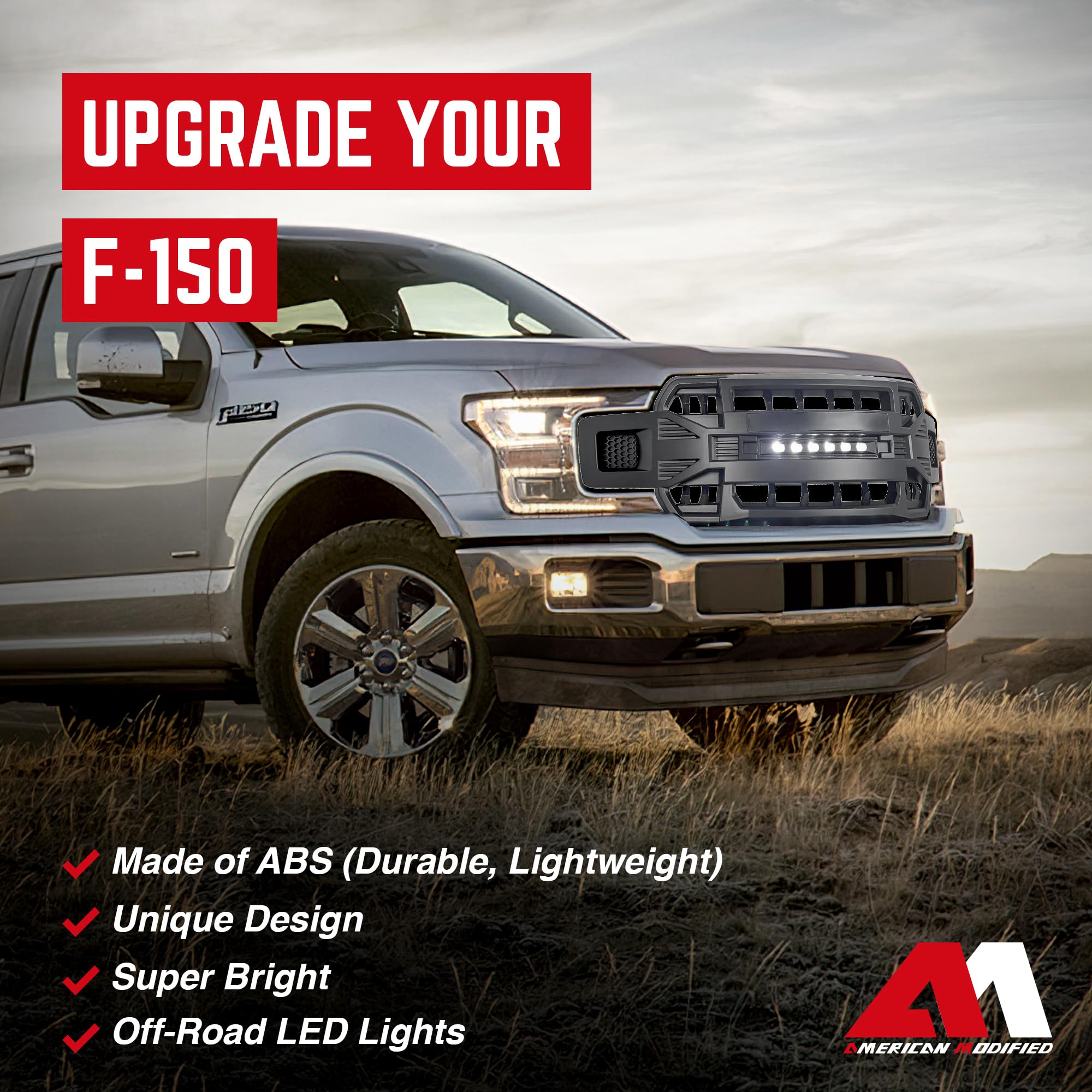 2018-2020 Ford F150 Replacement Grille - Matte Black Off-Road Front Grill with LED Lights | Compatible with F-150 Models | Perfect for Truck Upgrades & Off-Road Adventures