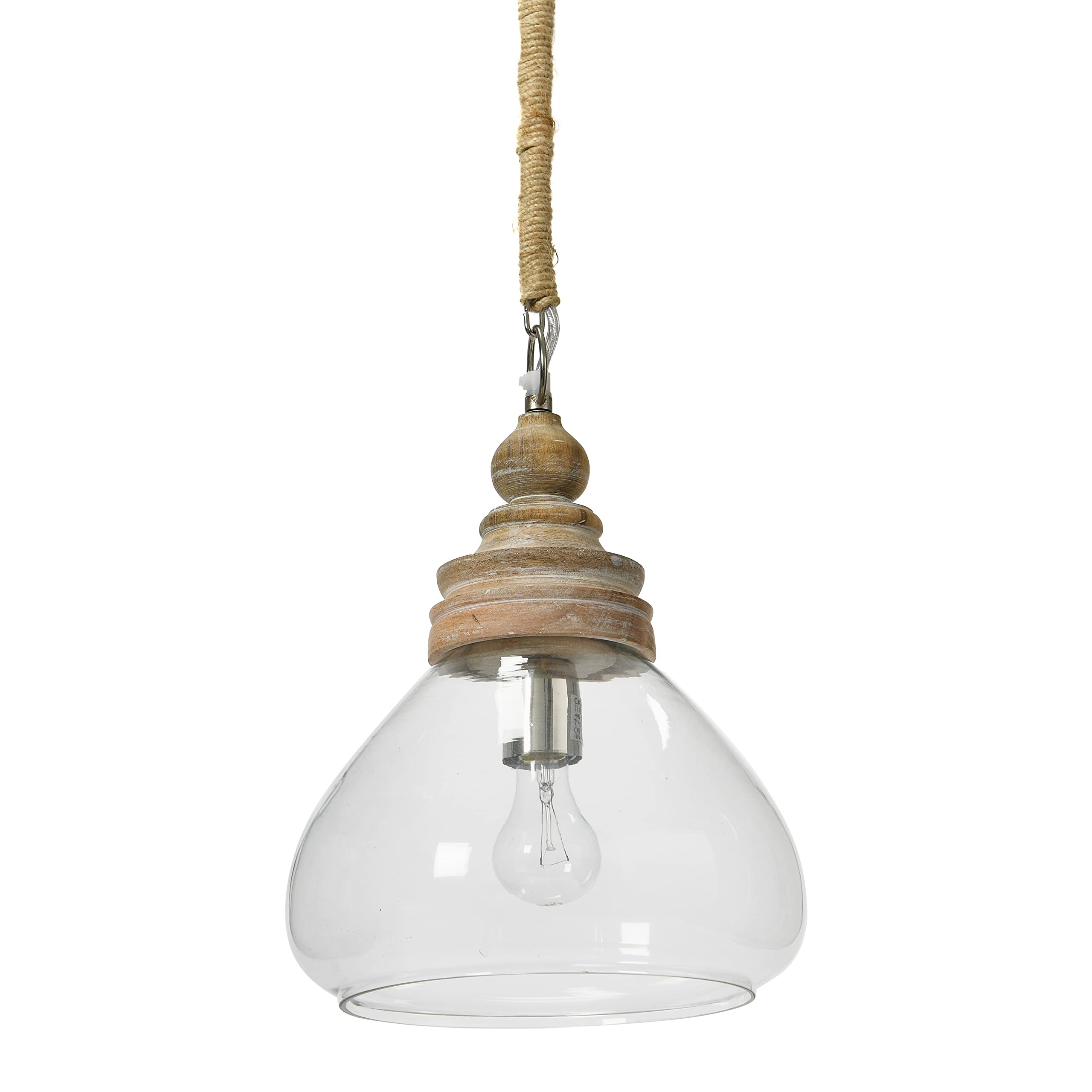 Creative Co-Op Modern Glass & Mango Wood Ceiling Pendant Light Fixture - Farmhouse Kitchen Island Lighting, Dining Room Chandelier, Bedroom Hanging Lamp