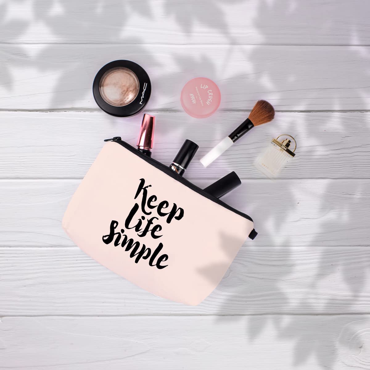 Crazyify Keep Life Simple Makeup Bag for Women - Waterproof Canvas Cosmetic Pouch with Zipper, Travel Toiletry Organizer | Perfect for Travel, Gym & Daily Storage