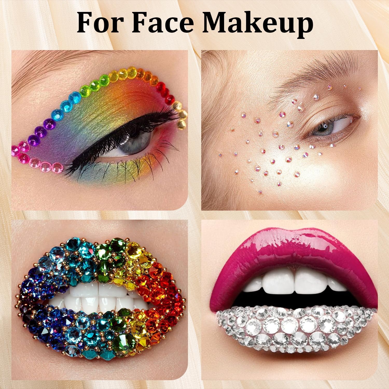 Colorful Face Gems Makeup Set - Flatback Clear Glass Rhinestones with Glue, Picker Pencil & Tweezers for Eye, Body, Hair & Nail Art | Perfect for Festival, Party & Special Occasion Makeup