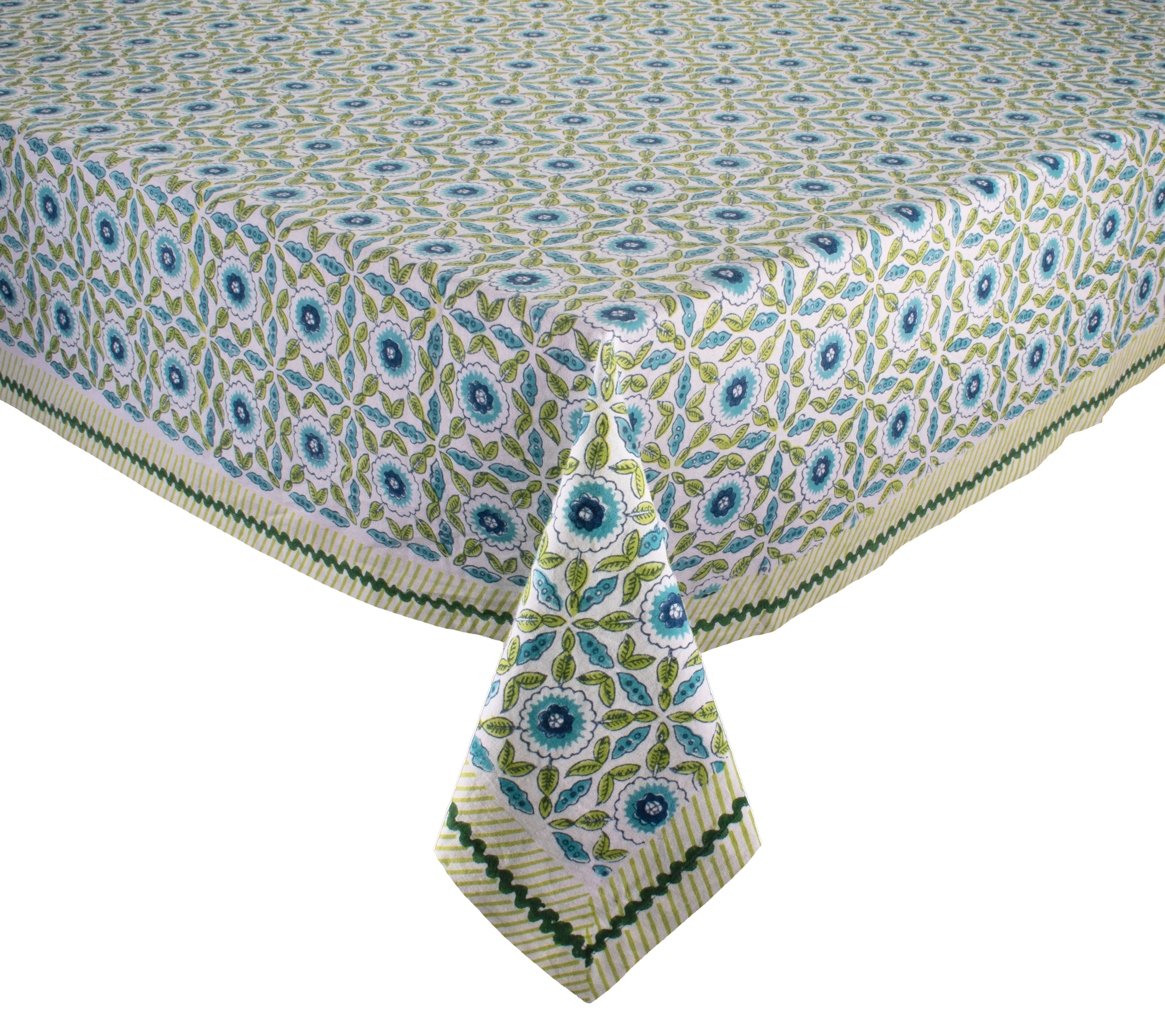 Majorelle White Blue Green Tablecloth - Elegant Moroccan-Inspired Design for Dining, Parties & Home Decor