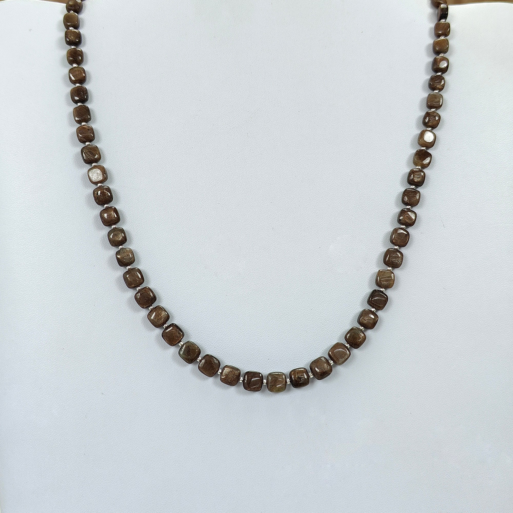 Golden Brown Chocolate Sapphire Gemstone Beads Necklace - 27.30g Natural Plain Cushion Briolette Sapphire 925 Sterling Silver 6mm 7mm 20