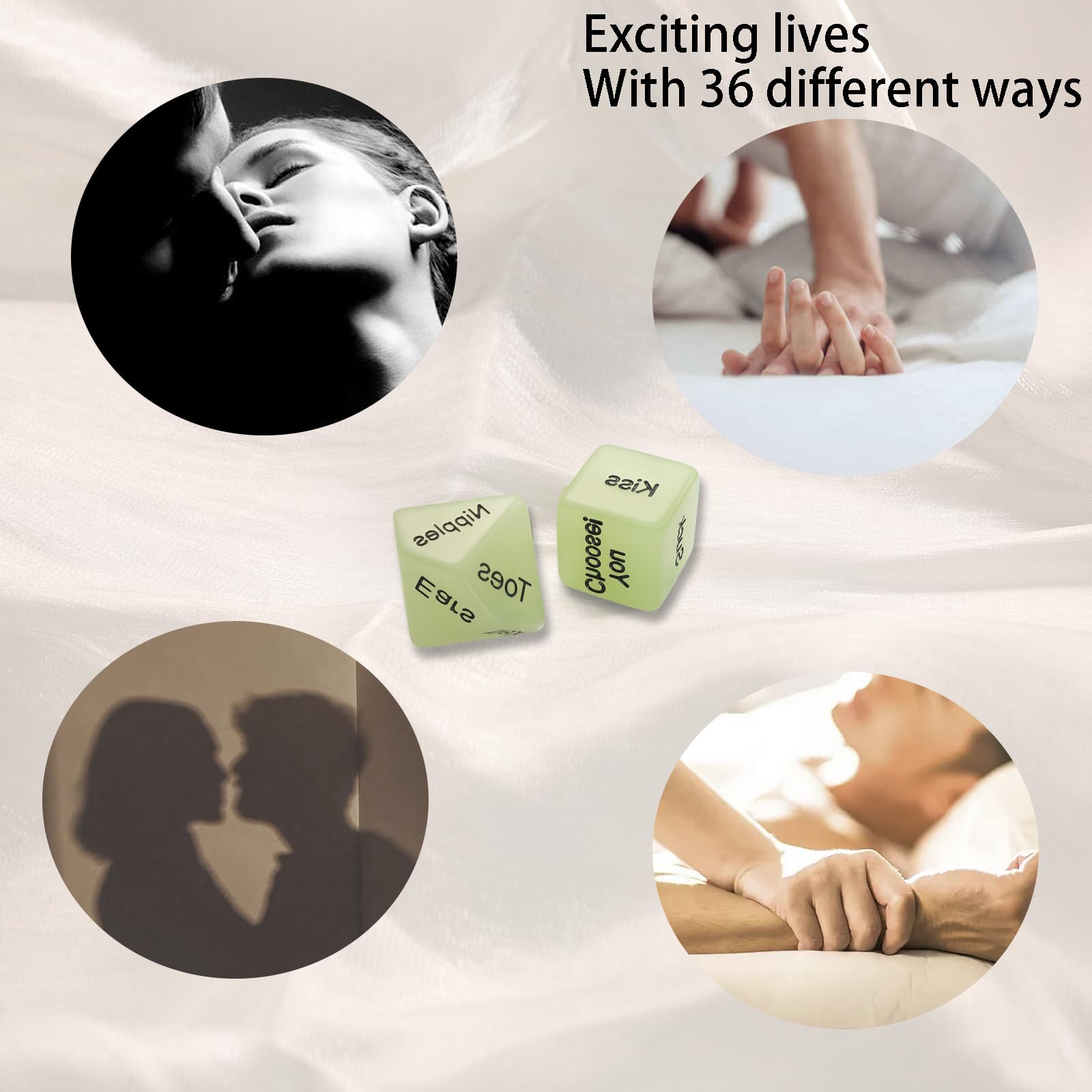 Fun Glow in The Dark Sex Dice Set for Couples - 60 Exciting Ways to Play | Romantic Adult Game for Anniversary, Valentine's Day & Date Nights | Perfect for Spicing Up Your Relationship