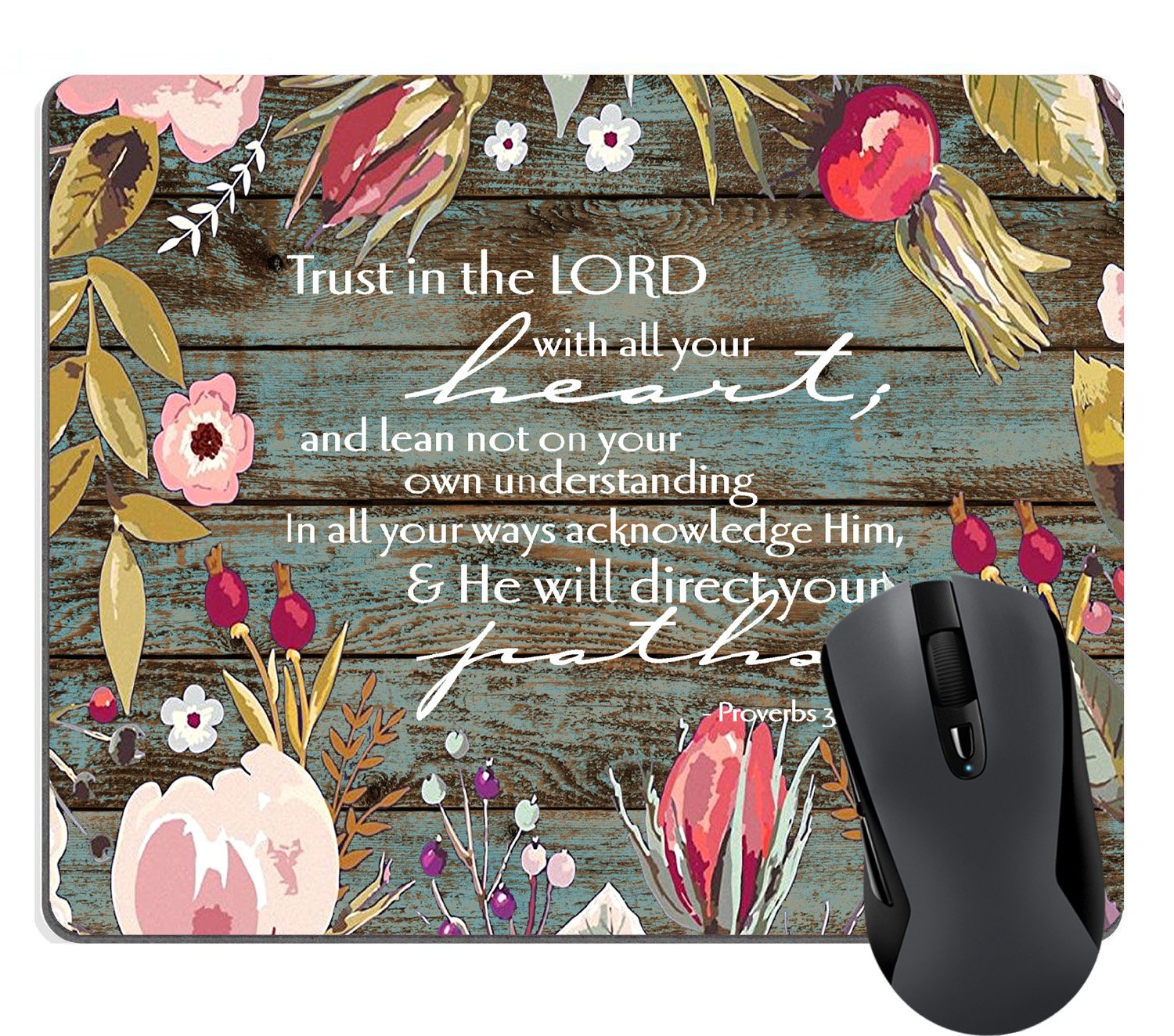 Christian Bible Verses Mouse Pad - Proverbs 3:5 Trust in Lord Floral Design for Office & Prayer