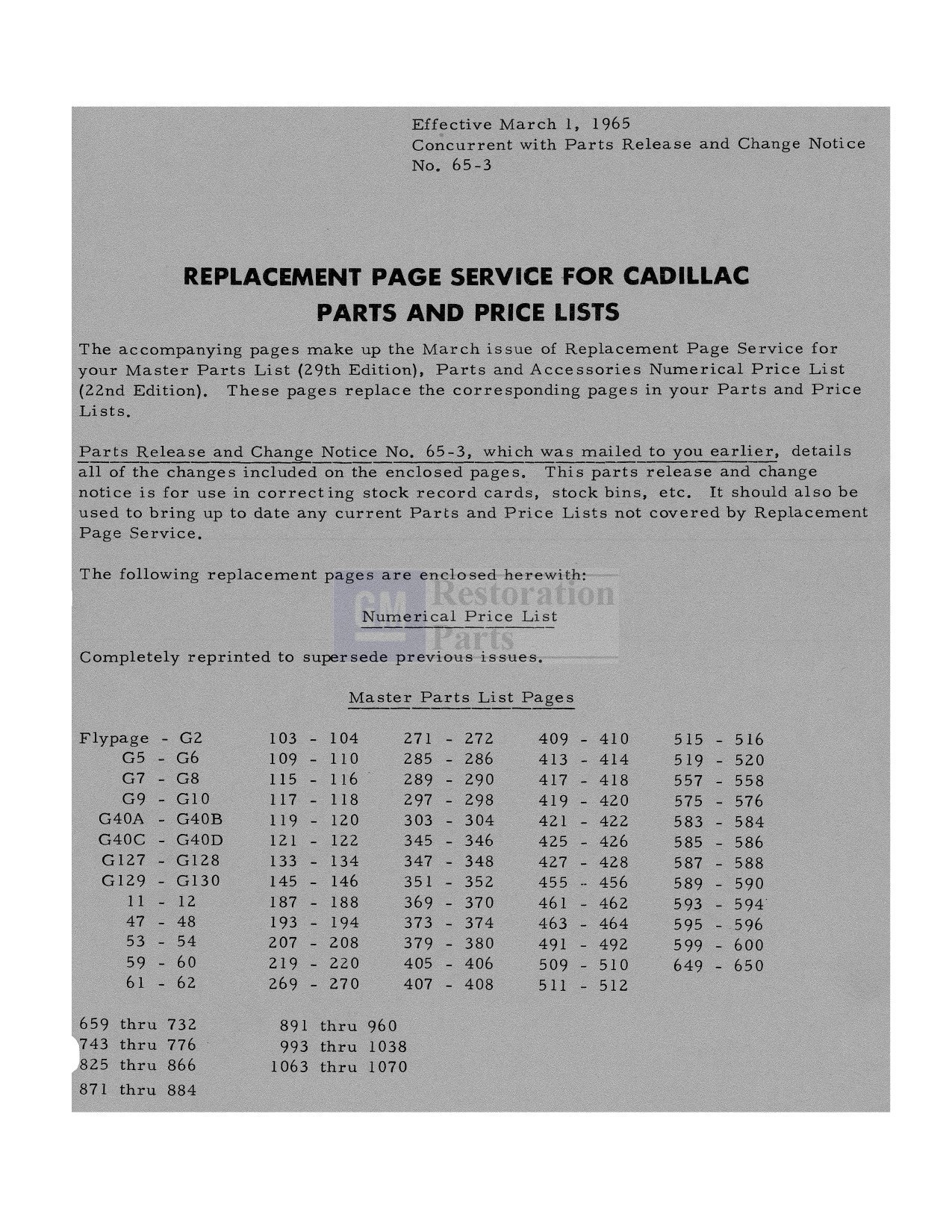 1961-1965 Cadillac Parts Catalog & Interchange Manual - Bishko Automotive Literature for Classic Car Restoration & Repair
