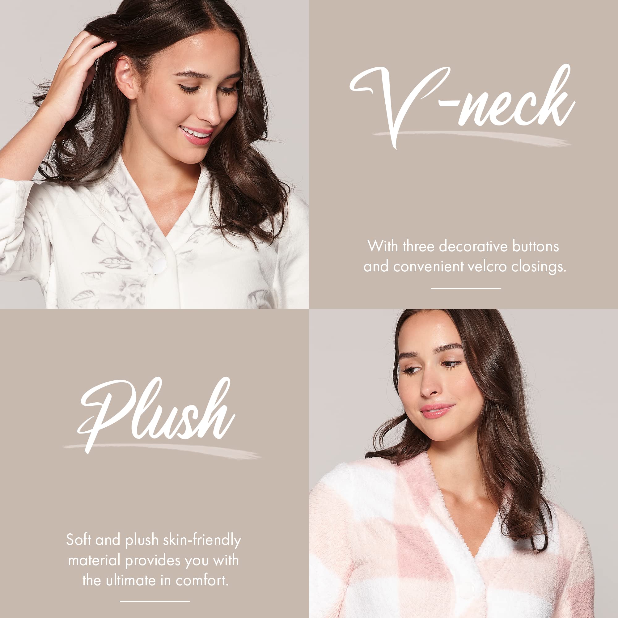 Women's Casual Bed Jacket with Velcro Openings - Soft Comfortable Loungewear for Relaxing at Home, Nursing, or Post-Surgery Recovery