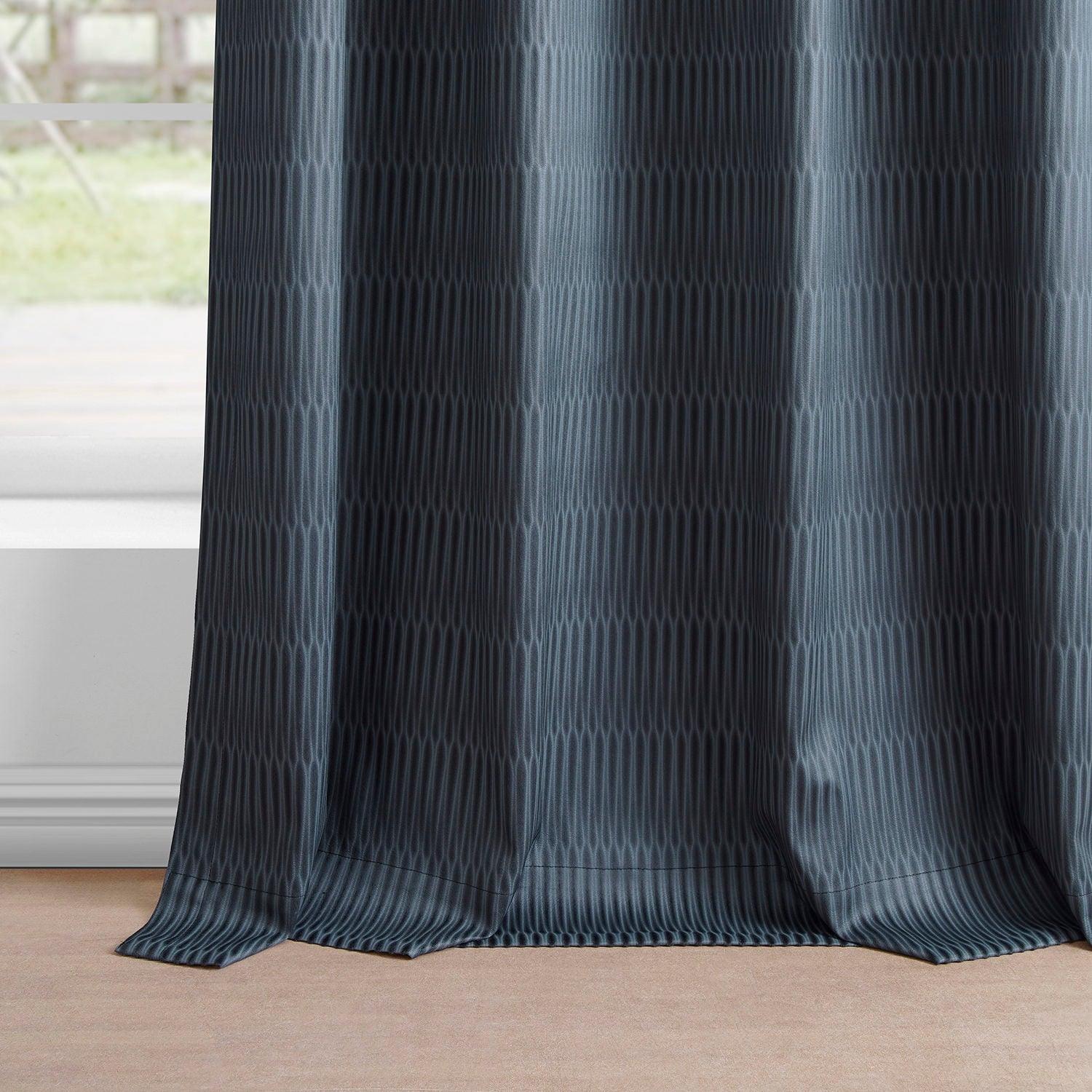 Deep Blue Abstract Grommet Blackout Curtains - Embossed Velvet Window Drapes for Living Room & Bedroom - Noise Reducing & Room Darkening Window Treatments for Home Decor