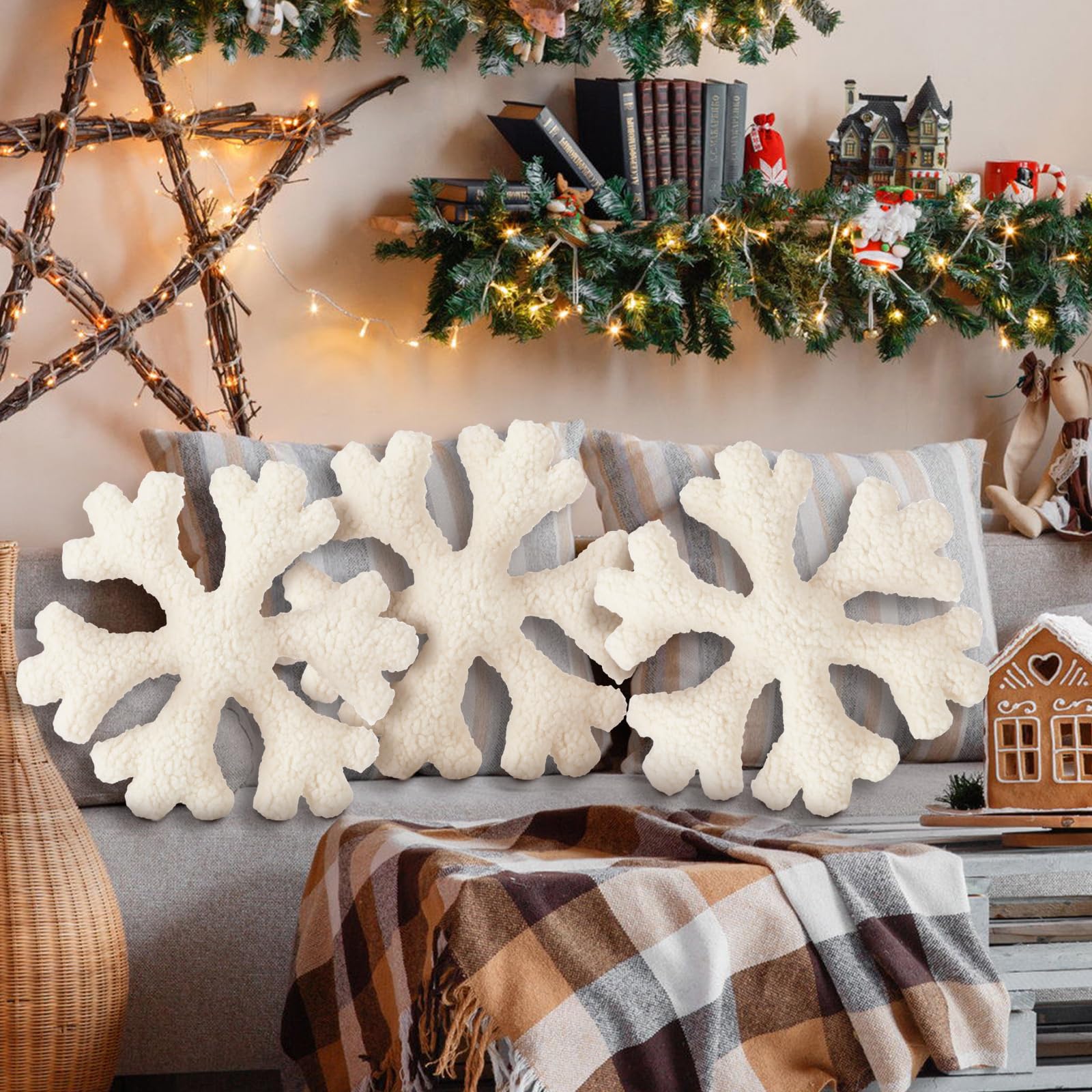 Shappy 3-Piece Snowflake Winter Throw Pillows Set - Soft Decorative Cushions for Christmas, Home, Sofa & Outdoor Decor - Perfect for Holiday Parties, Living Room & Seasonal Home Styling