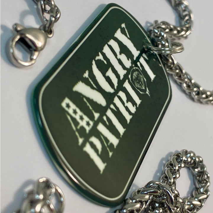Angry Patriot Dog 25 Stainless Steel Dog Tag Necklace - Military Style Pet ID Tag for Dogs - Perfect for Patriotic Pet Lovers & 4th of July Celebrations