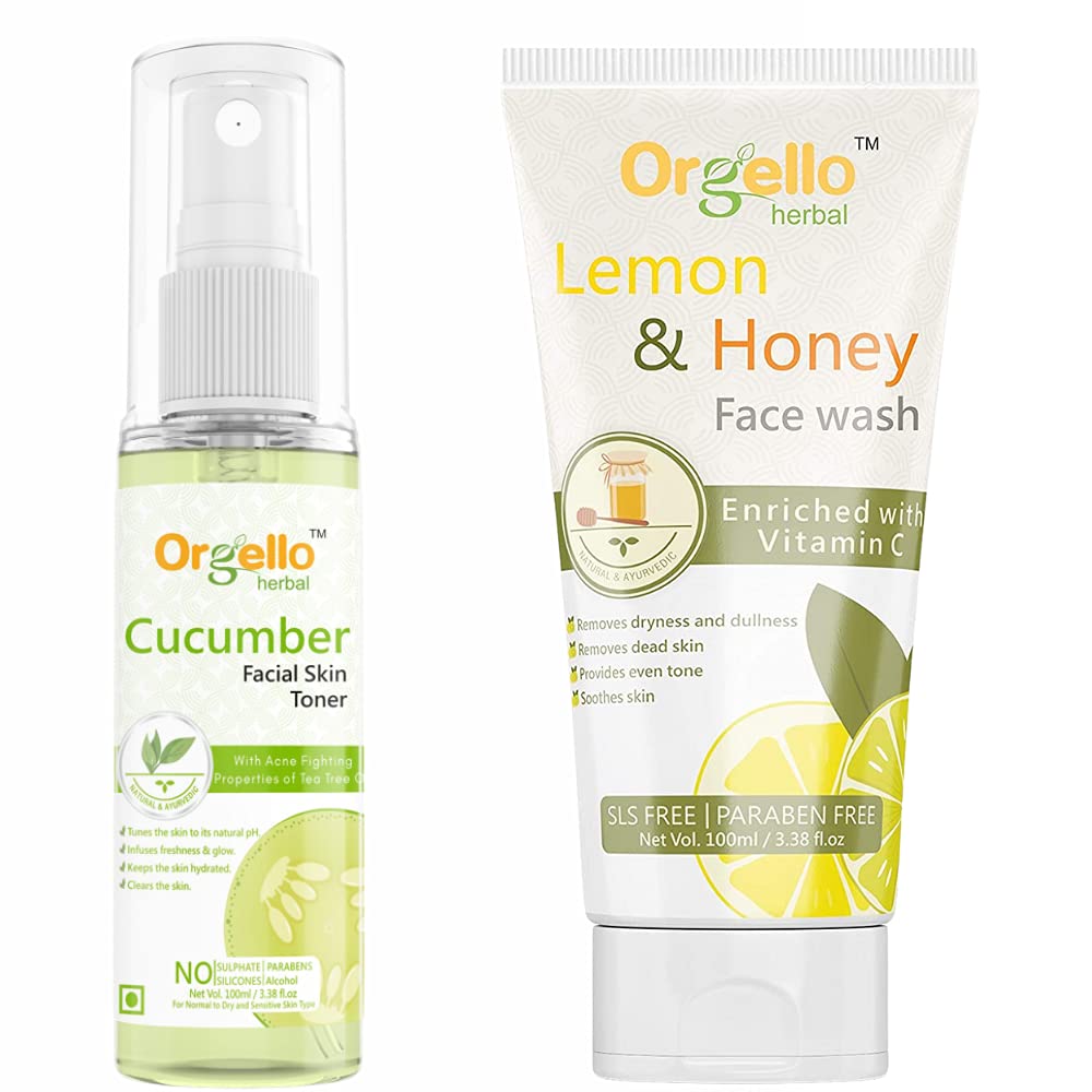 Refreshing Cucumber Toner Mist Spray 100ml & Nourishing Lemon Honey Face Wash 100ml Set - For Men, Women, Teens - Normal, Oily & Dry Skin Care - Hydrating & Balancing Facial Routine for Daily Use