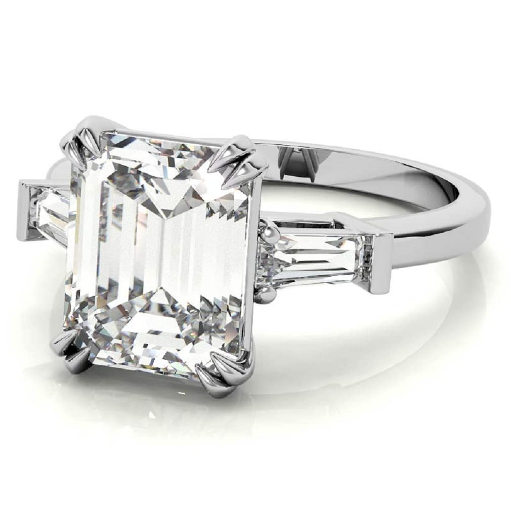 10K Solid White Gold Handmade Engagement Ring - 2.0 CT Emerald Cut Moissanite Diamond Solitaire Wedding Band for Women - Elegant Bridal Jewelry Set for Proposals, Anniversaries & Special Occasions